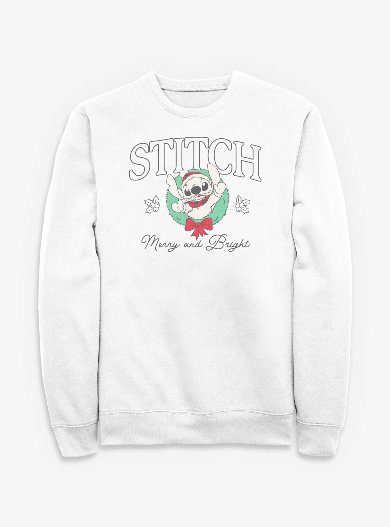 Disney Lilo & Stitch Stitch Holiday Wreath Merry & Bright Sweatshirt, , hi-res