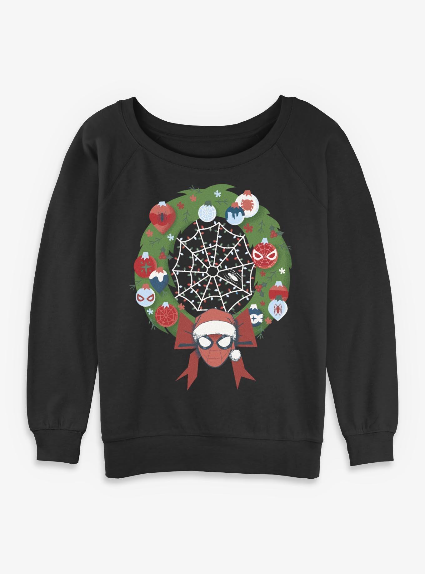 Marvel Spiderman Christmas Wreath Girls Slouchy Sweatshirt