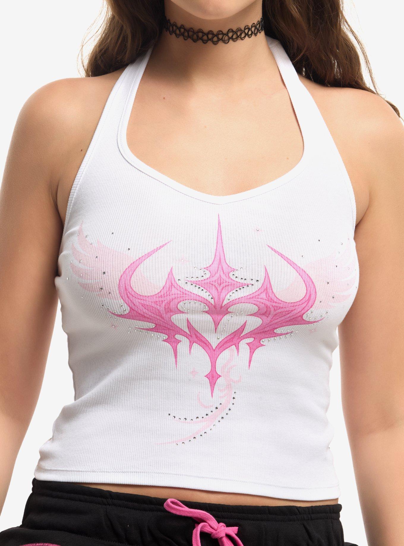 Sweet Society Pink Cyber Sigil Rhinestone Girls Halter Top | Hot Topic