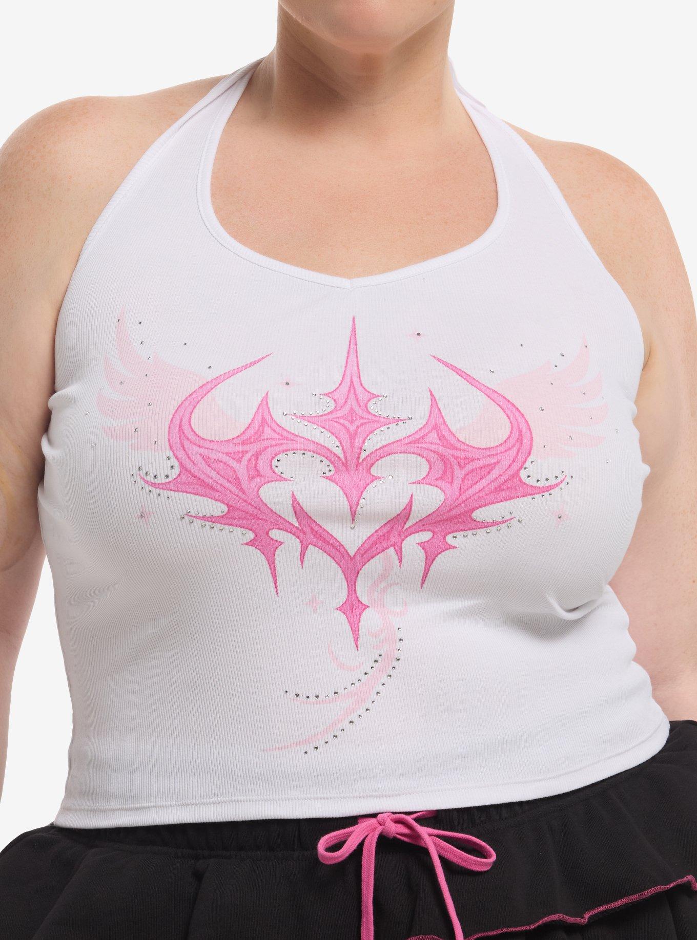 Sweet Society Pink Cyber Sigil Rhinestone Girls Halter Top Plus Size, , hi-res