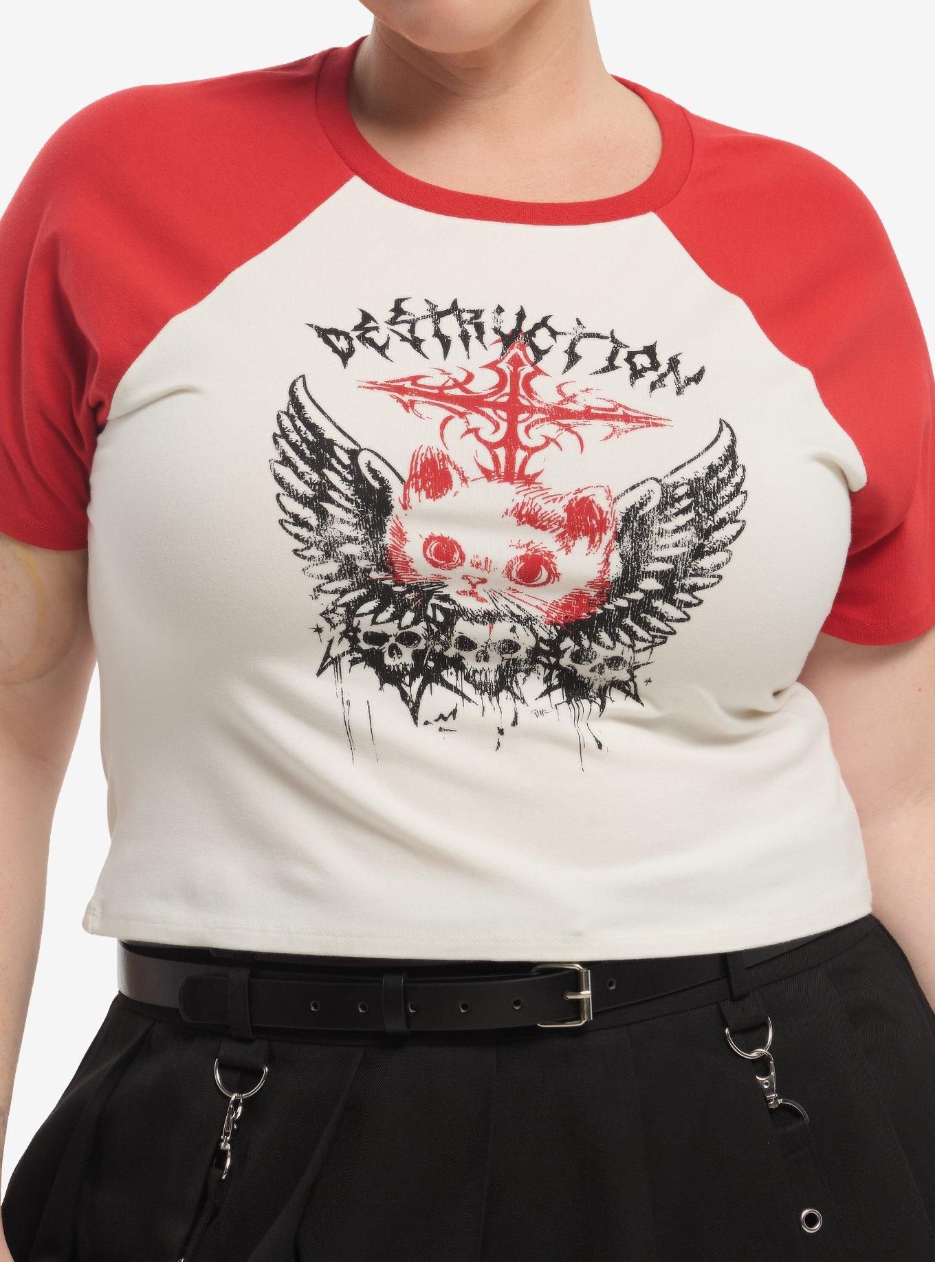 Social Collision Destruction Cat Girls Raglan T-Shirt Plus Size, , hi-res