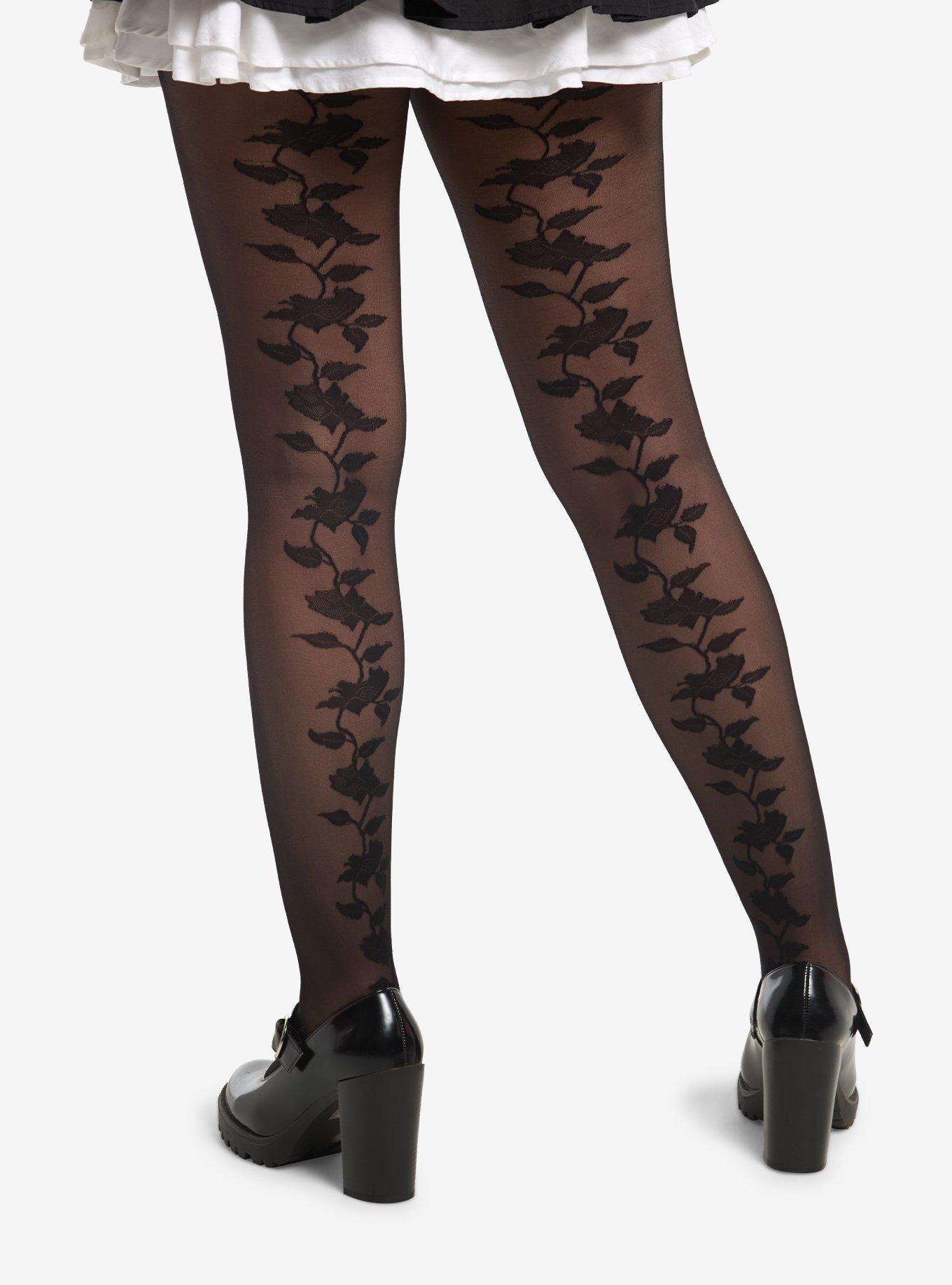Black Floral Vine Tights, , hi-res