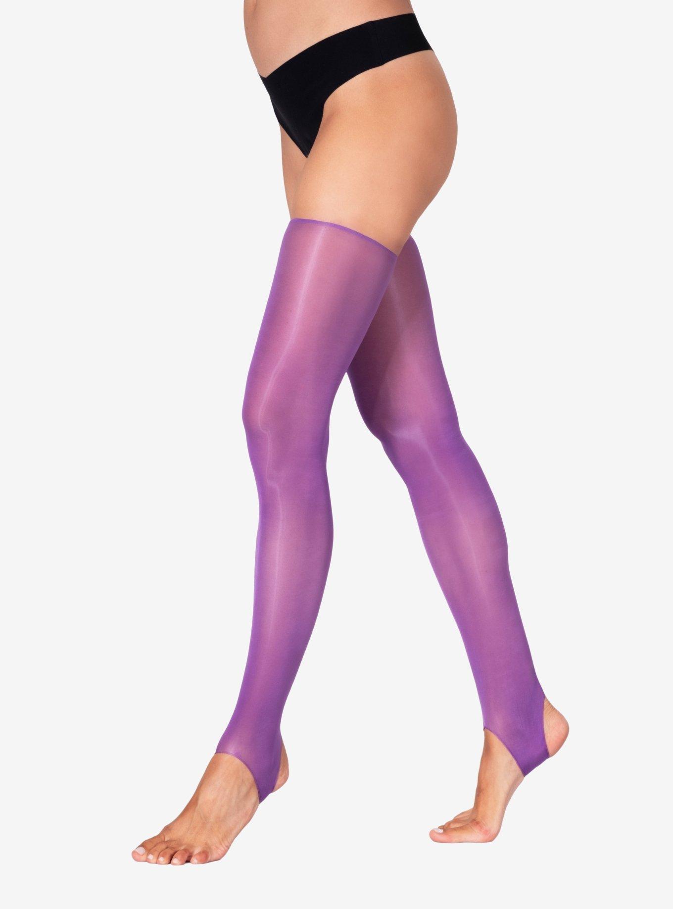 LECHERY Purple Lustrous Silky Shiny Stirrup Thigh Highs, , hi-res