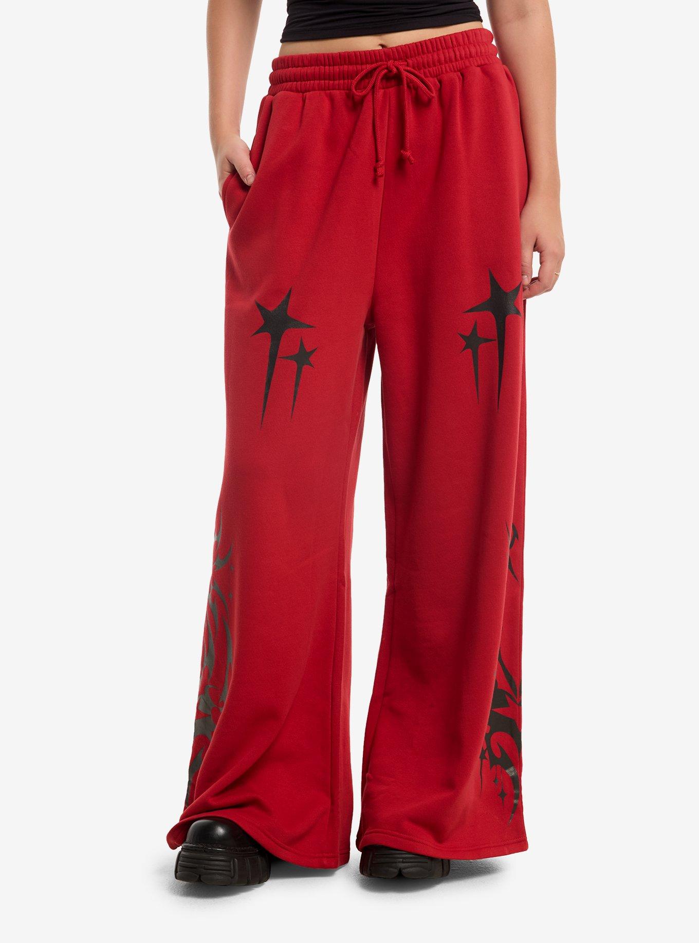 HOTTOPIC Red Star Cyber Sigil Wide Leg Sweatpants