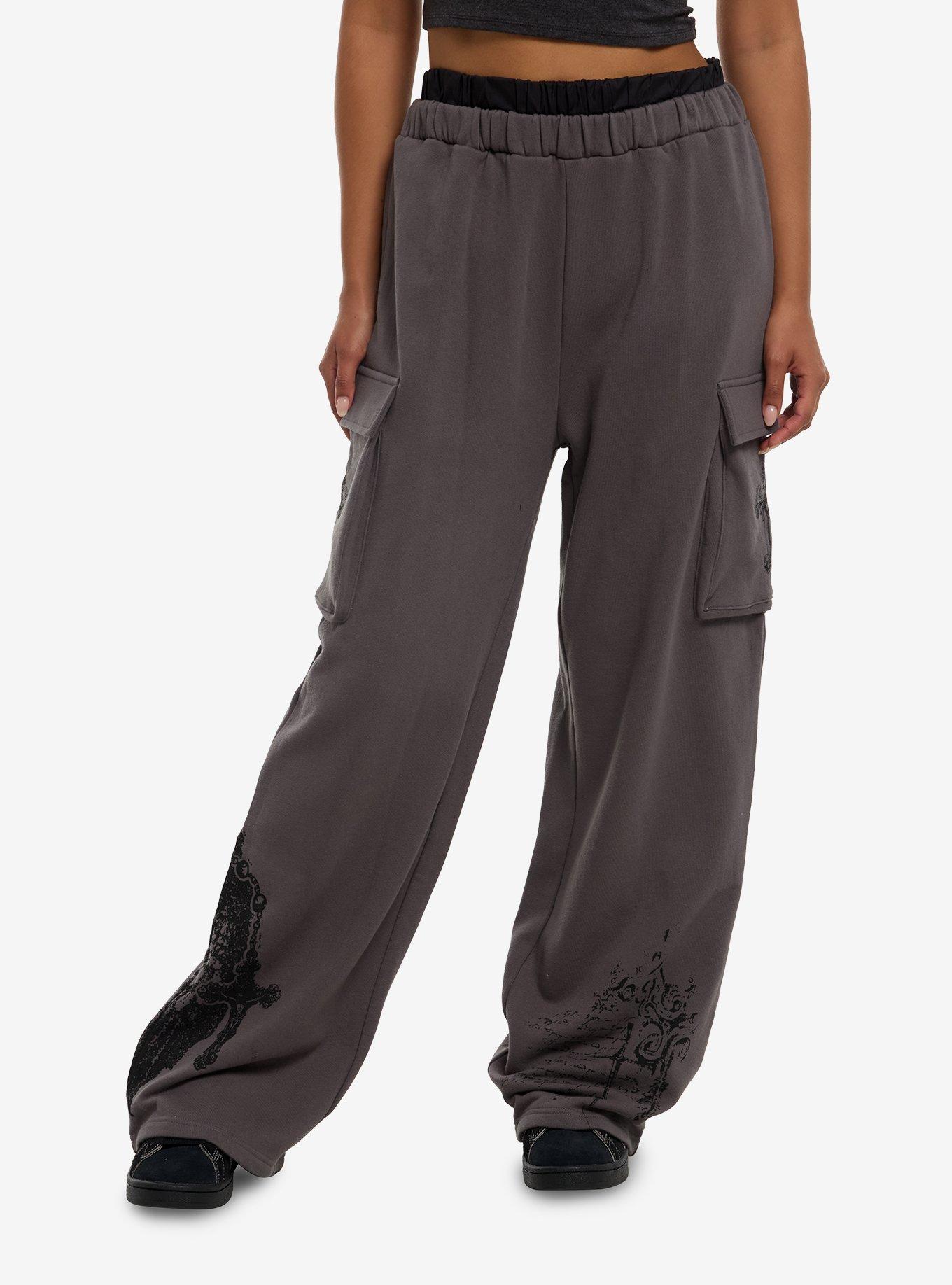 Grey Gothic Cross Double Waist Lounge Pants, , hi-res