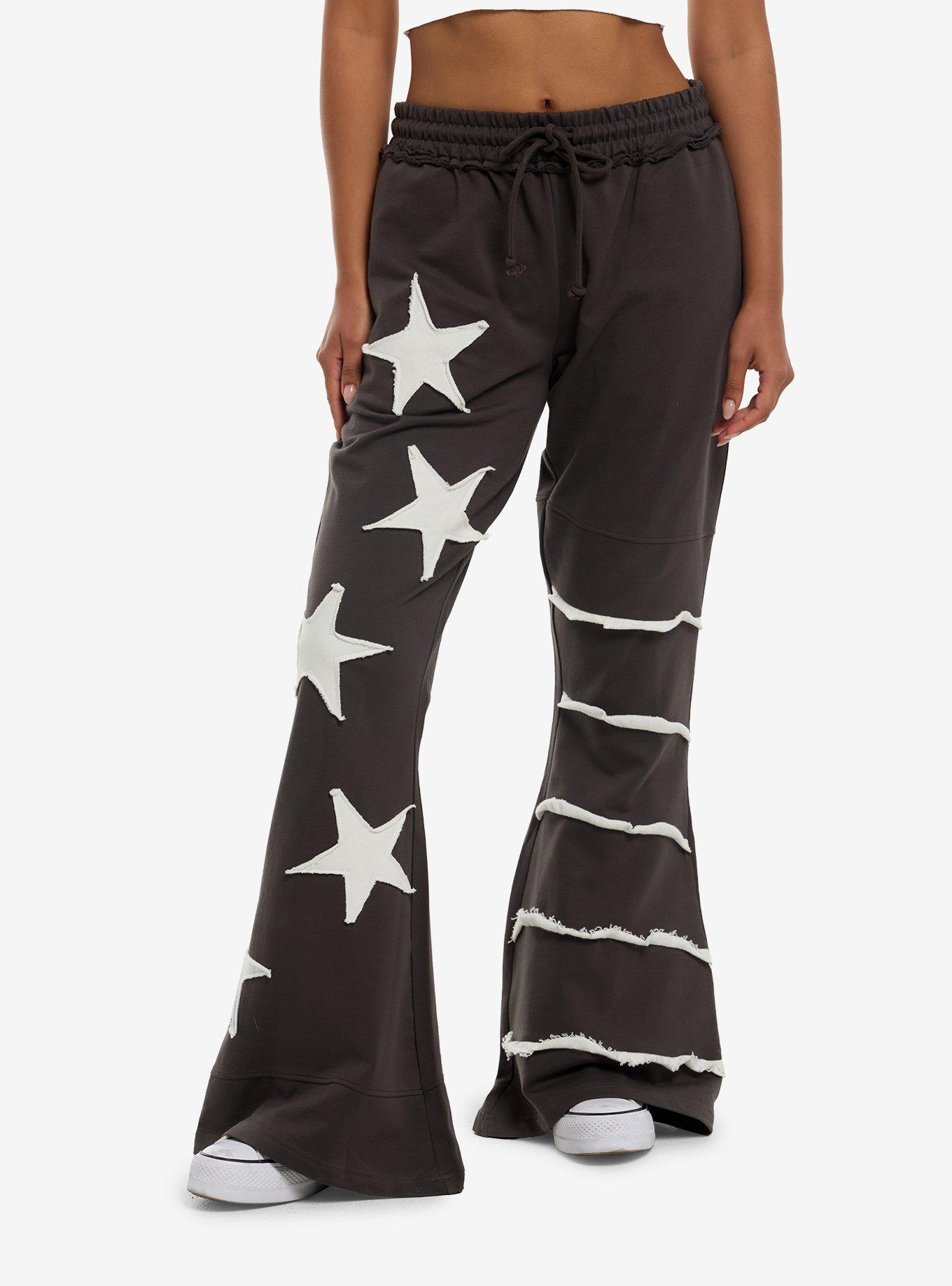 Grey & White Star Stripe Girls Flare Lounge Pants, , hi-res