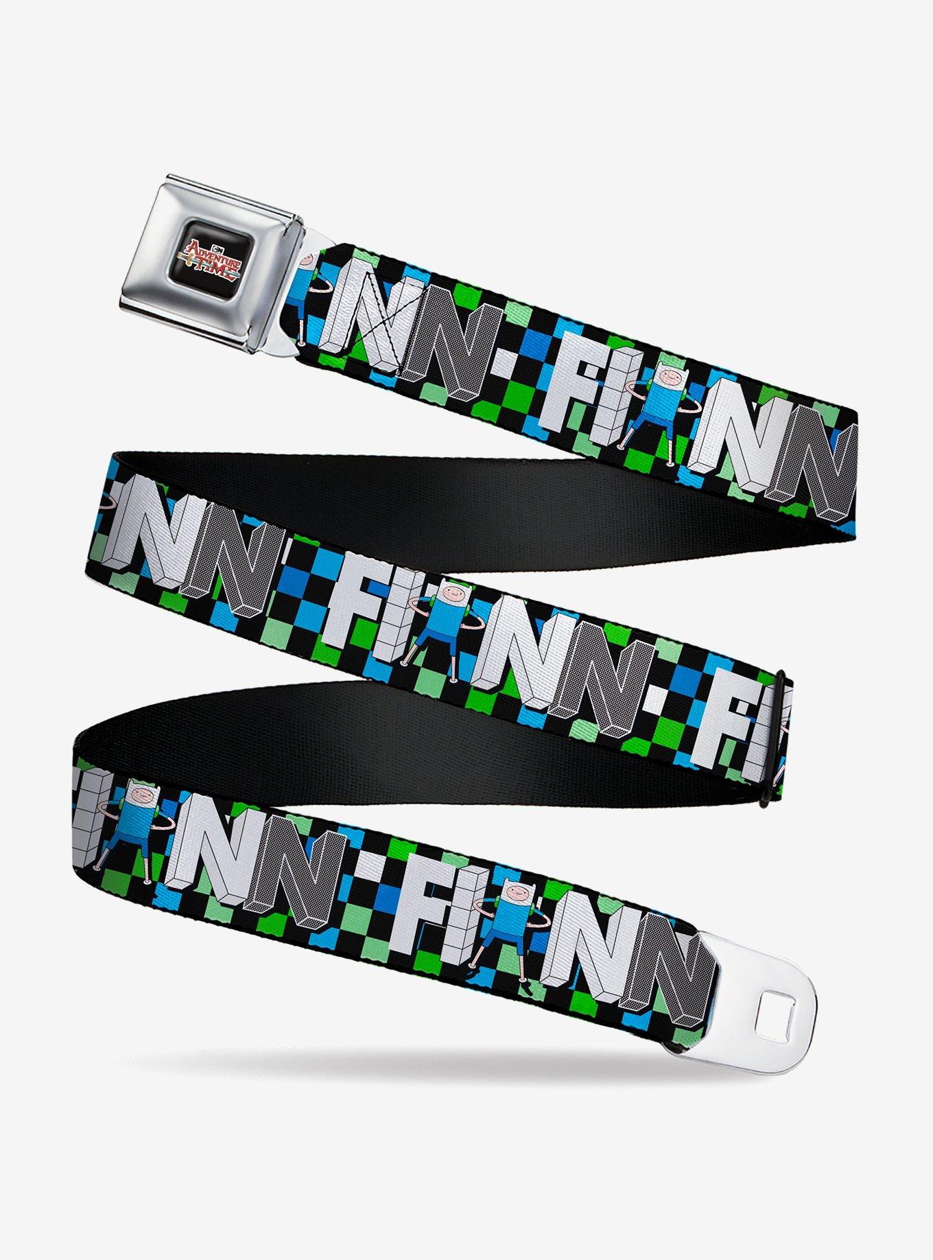 Adventure Time Finn Block Letters Pose Checker Seatbelt Buckle Belt