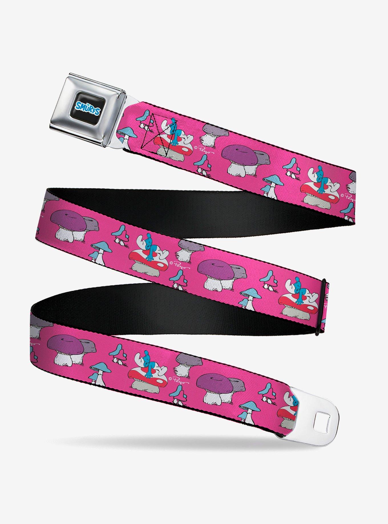 The Smurfs Like A Mushroom Pose Pink Seatbelt Buckle Belt