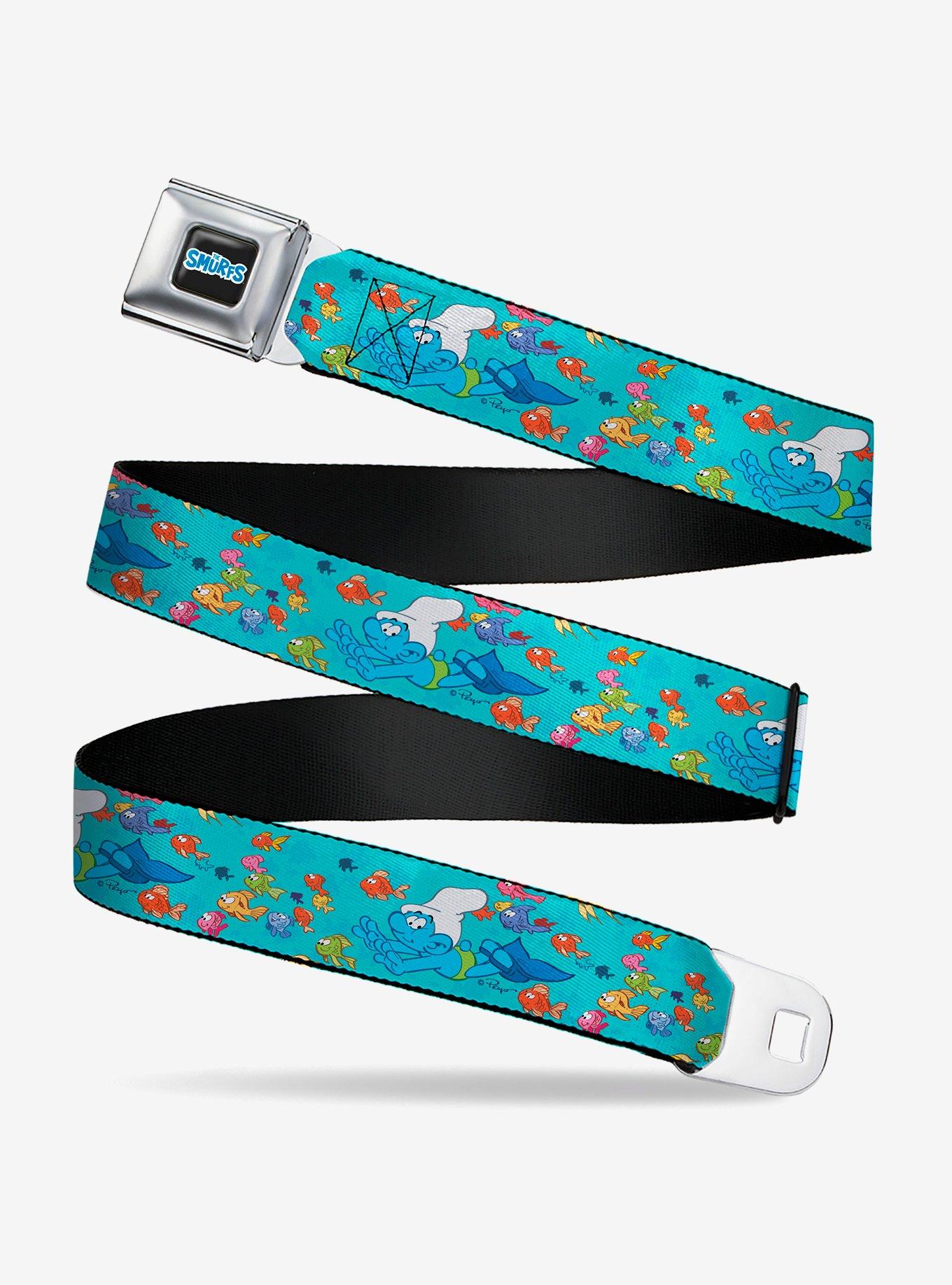 The Smurfs Swimming With Fish Blue Multi Seatbelt Buckle Belt