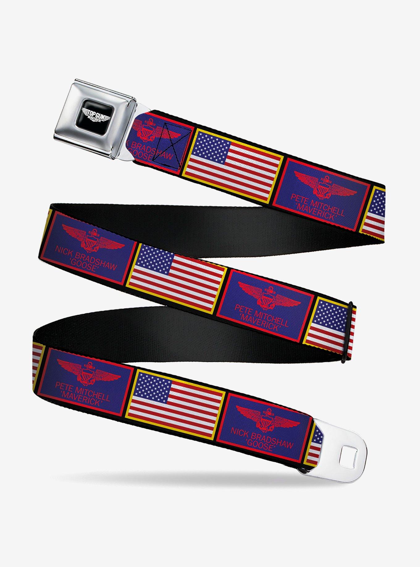 Top Gun Maverick Goose and American Flag Patch Blocks Seatbelt Buckle Belt