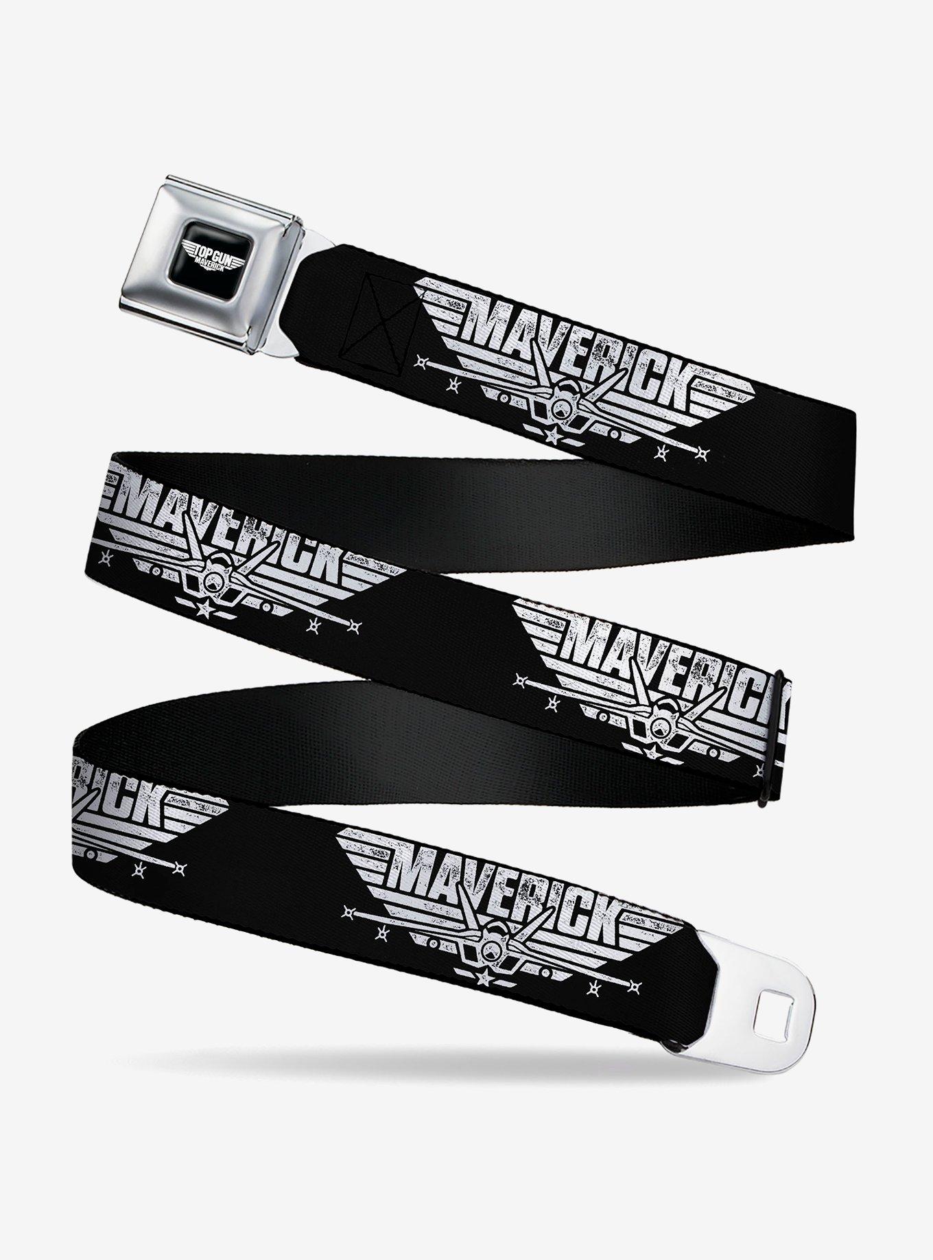 Top Gun Maverick Fighter Jet Logo Weathered Black Seatbelt Buckle Belt, , hi-res