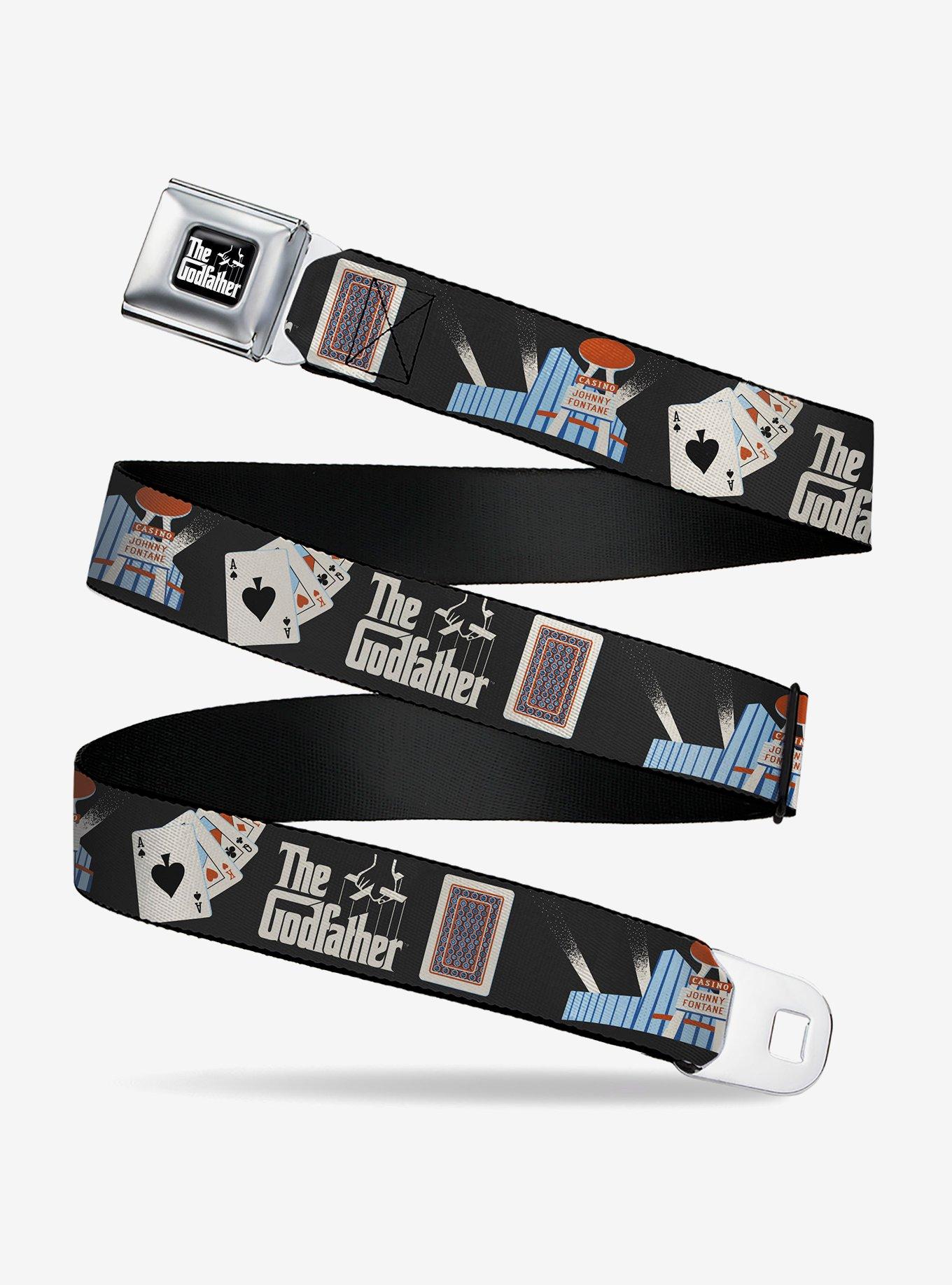The Godfather Title Logo and Casino Icons Black Seatbelt Buckle Belt, , hi-res