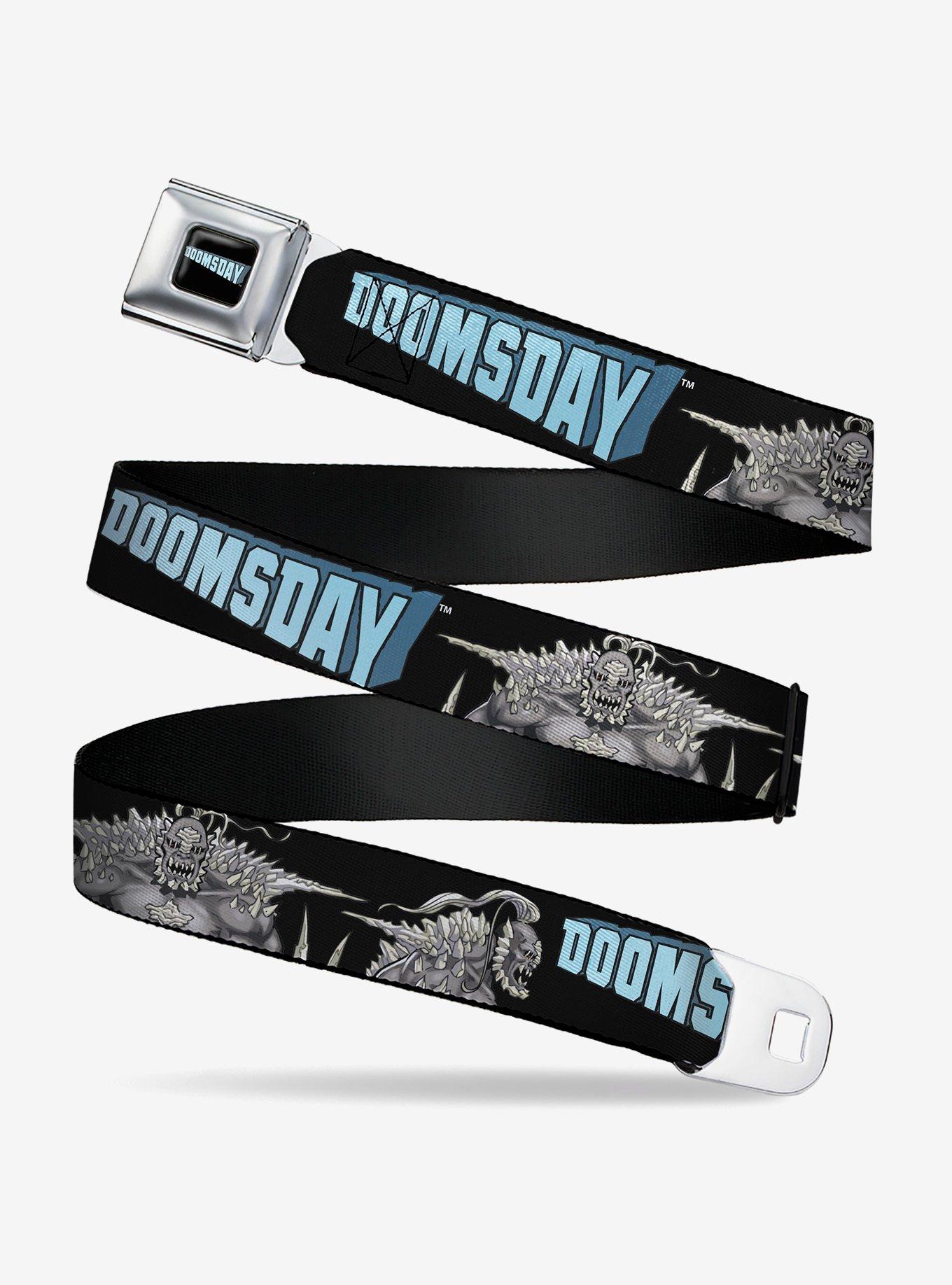 DC Comics Superman Villain Doomsday Pose and Logo Black Seatbelt Buckle Belt, , hi-res