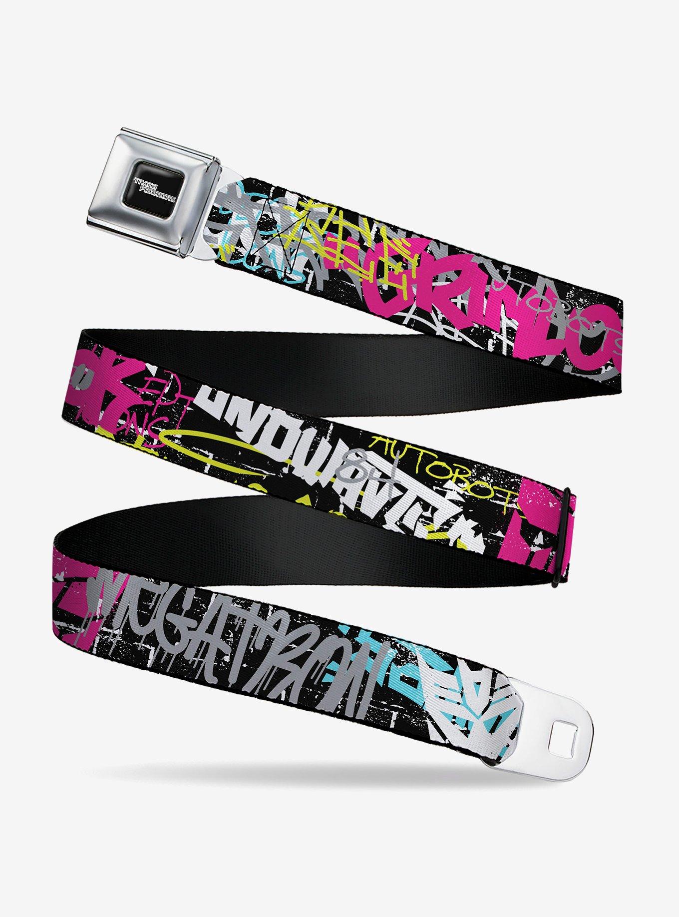 Transformers Icons and Names Graffiti Collage Multi Seatbelt Buckle Belt, , hi-res