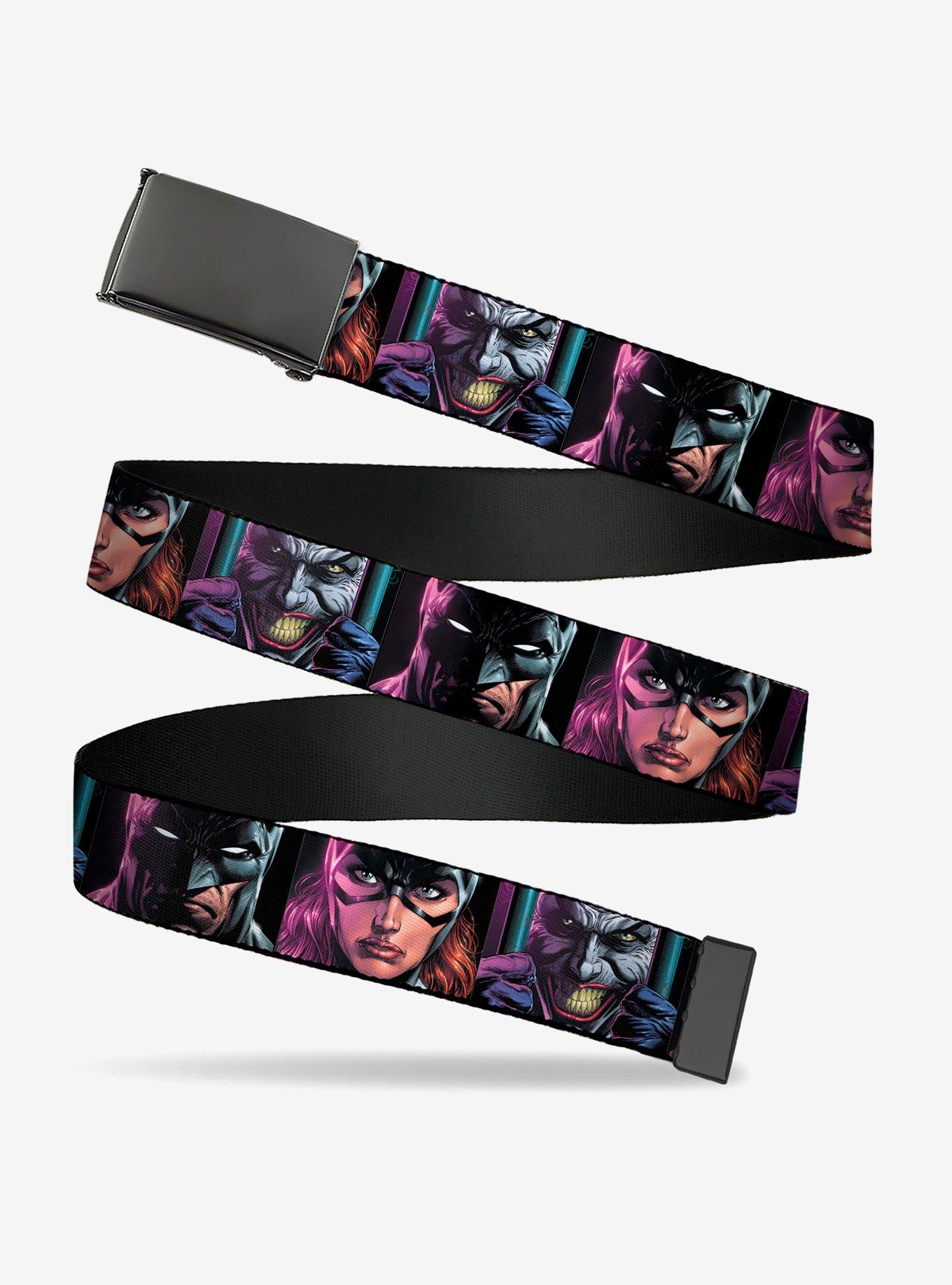 DC Comics Batman Batgirl and Joker Comic Book Face Close Ups Clamp Buckle Belt