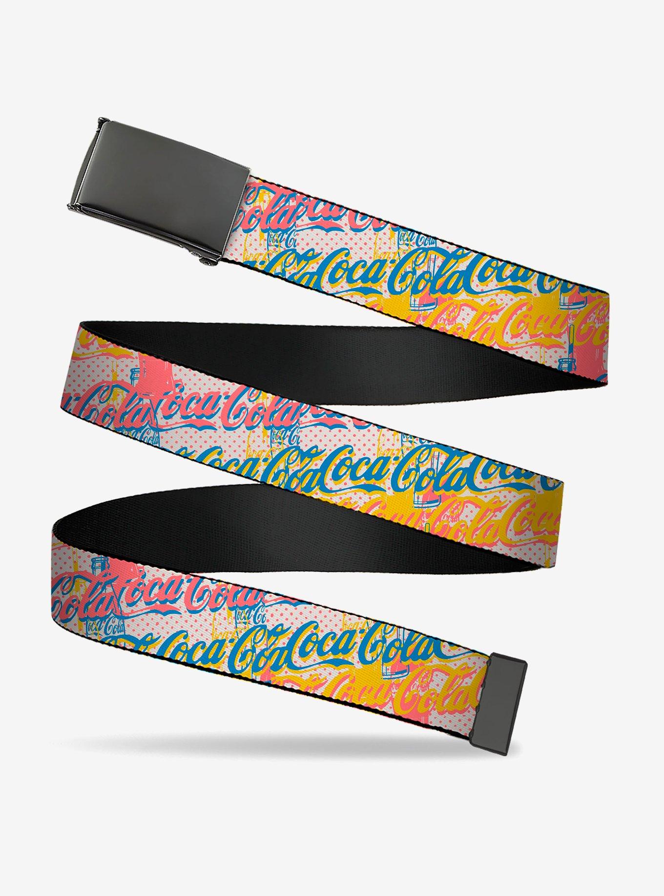 Coca-Cola Script Logo Stacked Pop Art Pastel Clamp Buckle Belt, MULTI, hi-res