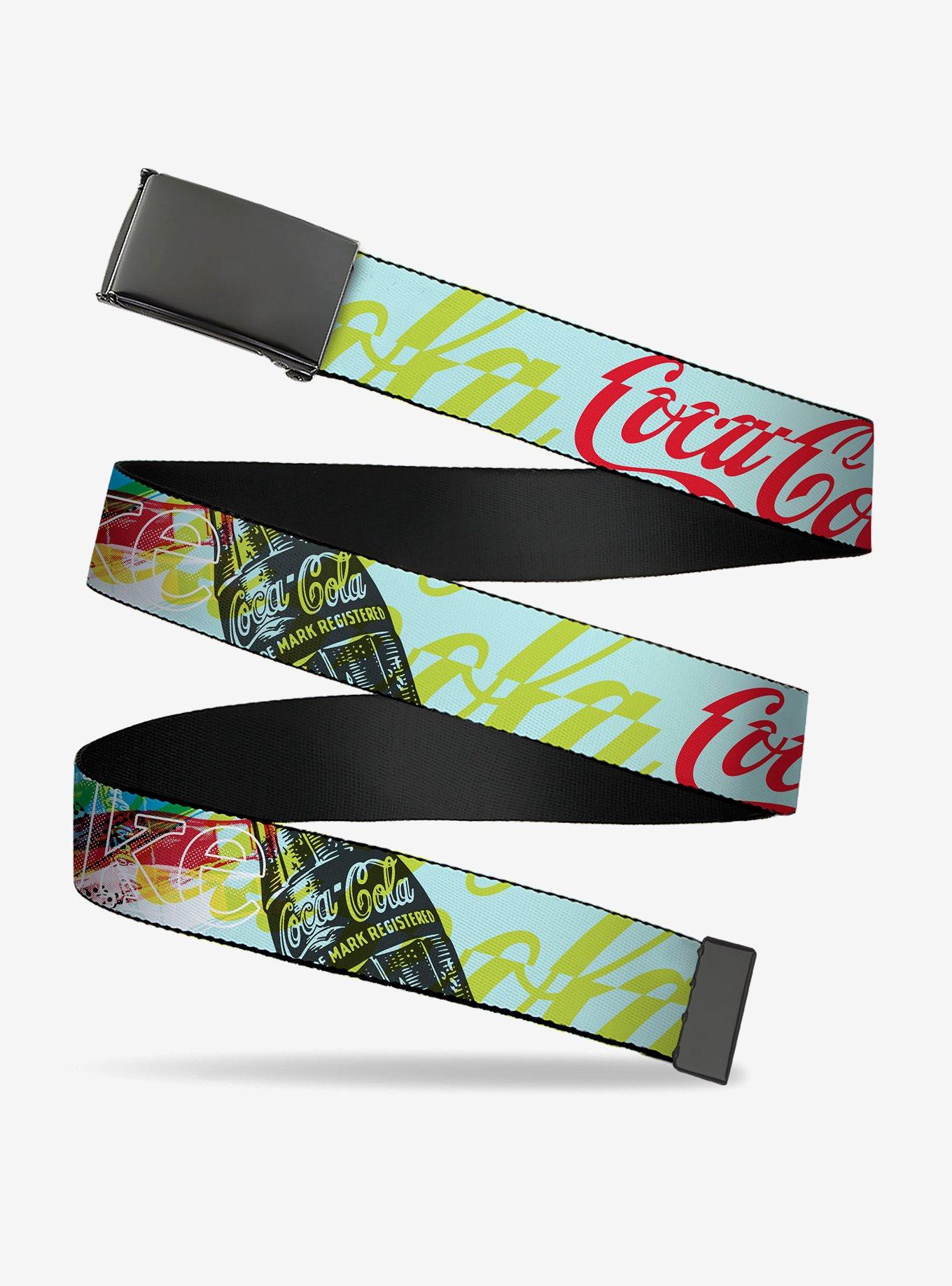 Coca-Cola Coke Logos and Bottle Pop Art Multi Clamp Buckle Belt