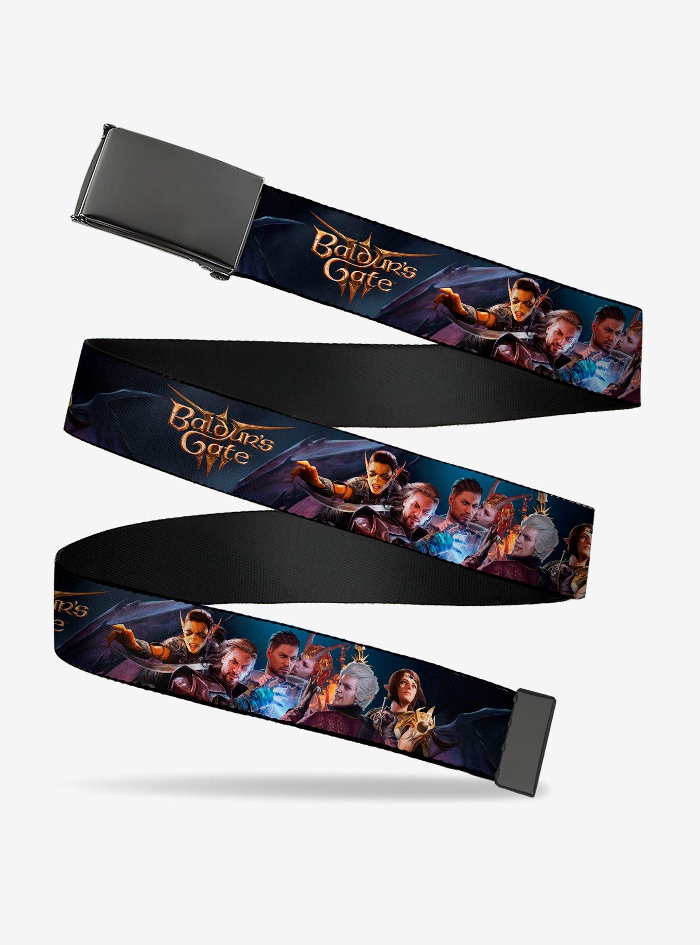 Baldur's Gate III Group Pose and Logos Clamp Buckle Belt, , hi-res