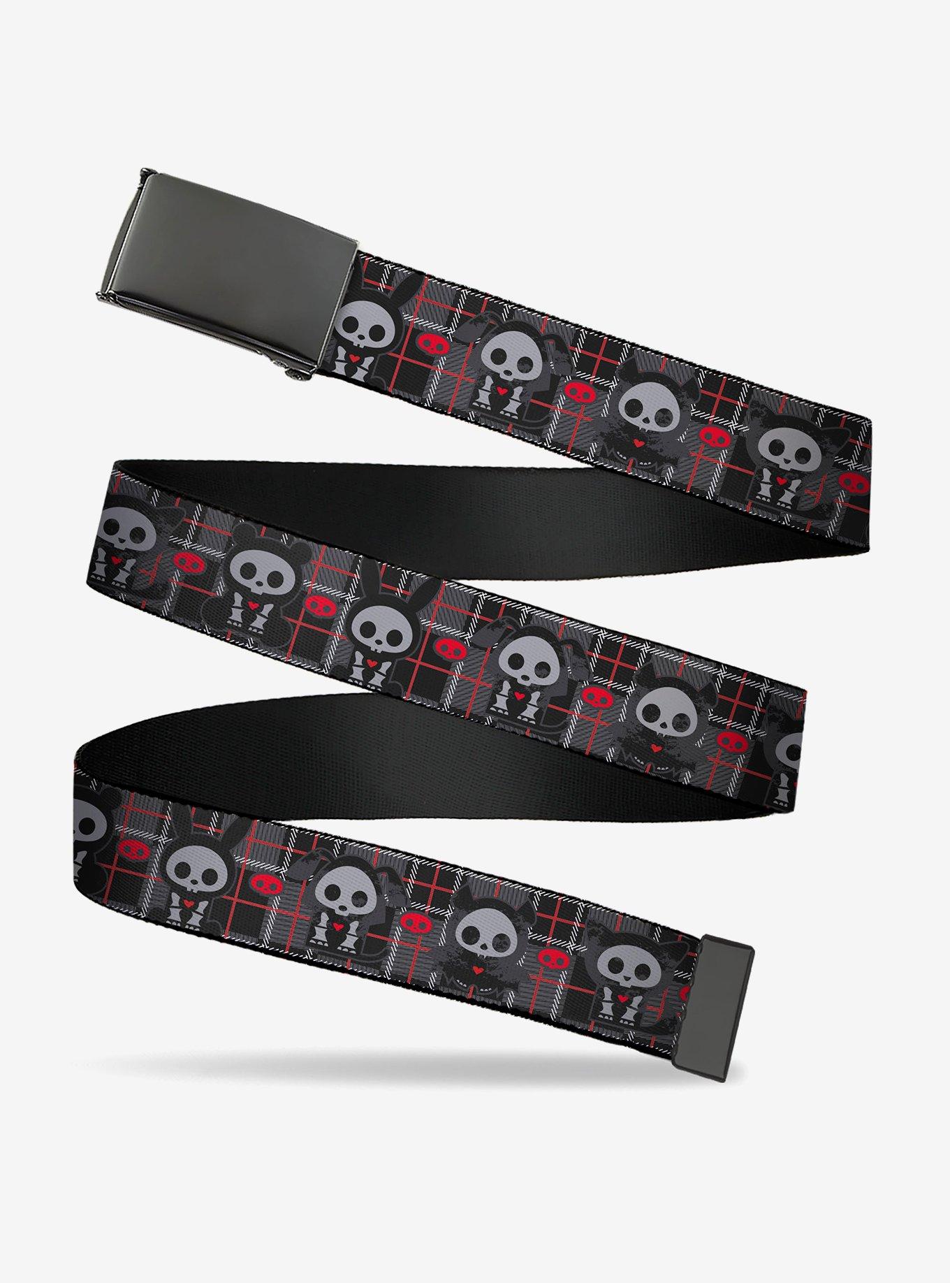 Skelanimals Five Animals and Face Logo Plaid Clamp Buckle Belt, , hi-res