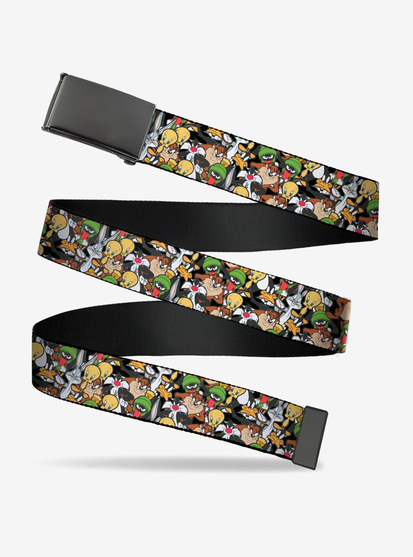 Looney Tunes Character Stacked Collage Clamp Buckle Belt, , hi-res