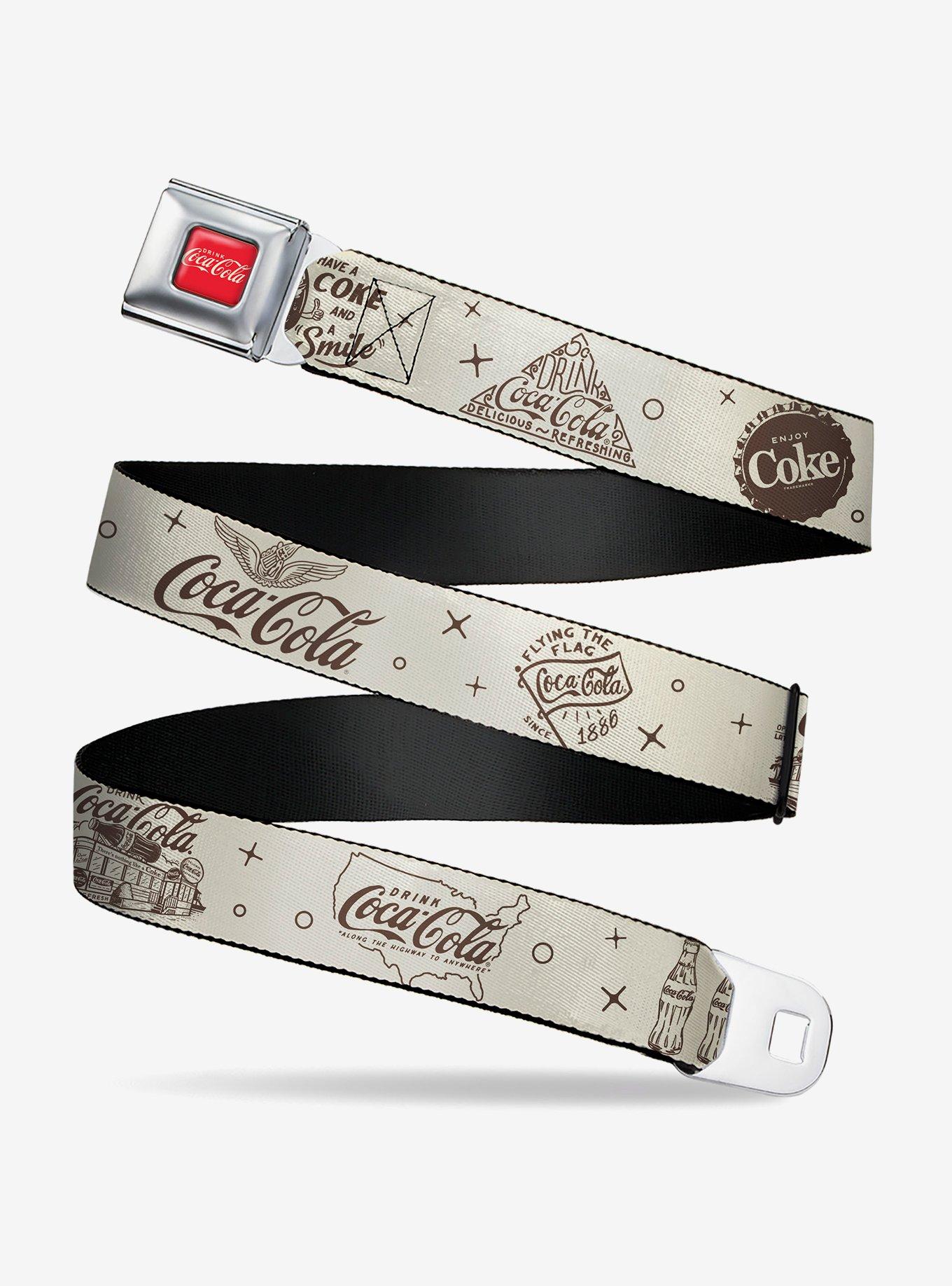 Vintage Coca-Cola Coke Icons and Ad Logos Seatbelt Buckle Belt