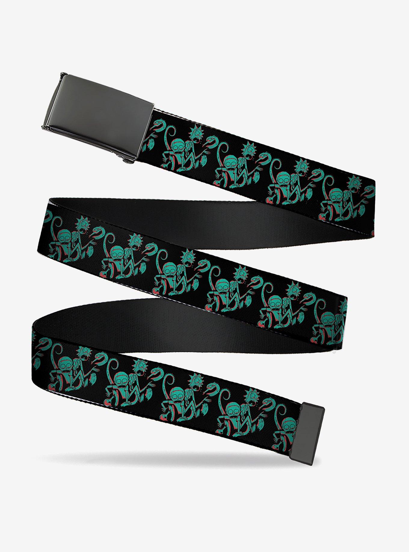 Rick and Morty Psychedelic Monster Pose Black Clamp Buckle Belt, , hi-res