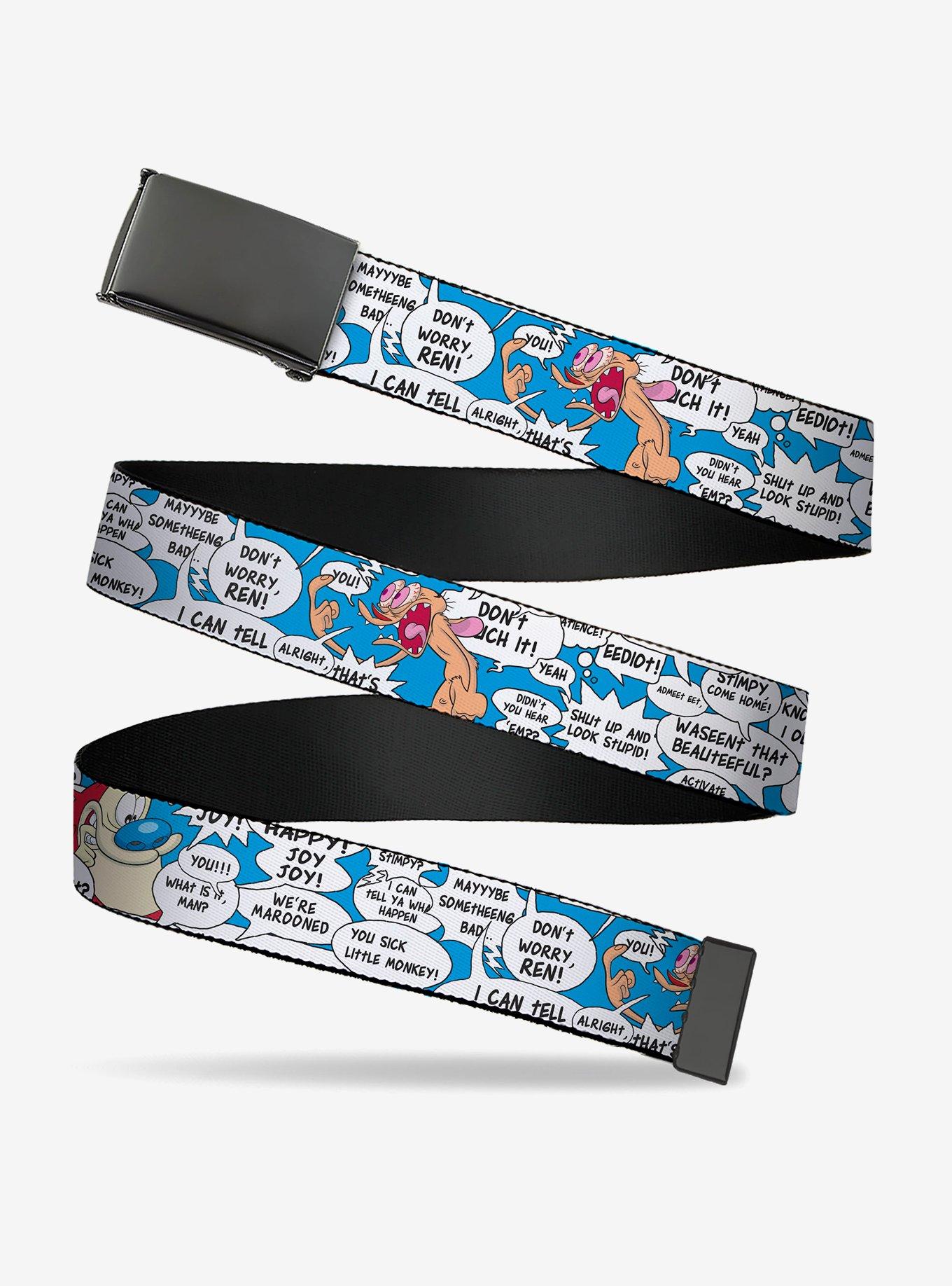 The Ren & Stimpy Show Pose and Quote Bubbles Stacked Clamp Buckle Belt