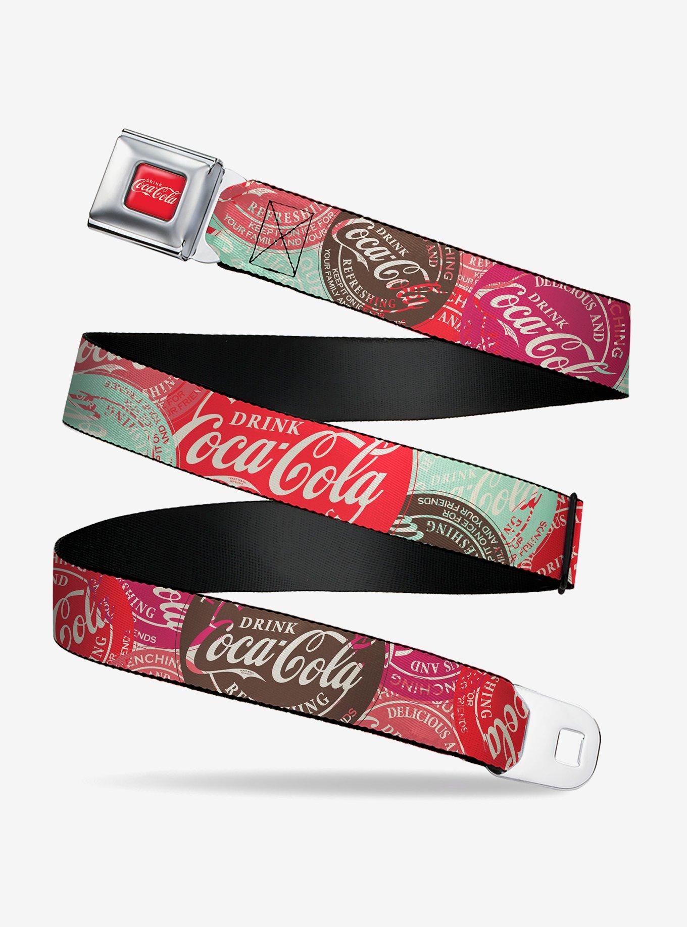 Drink Coca-Cola Coke Patches Stacked Multi Seatbelt Buckle Belt