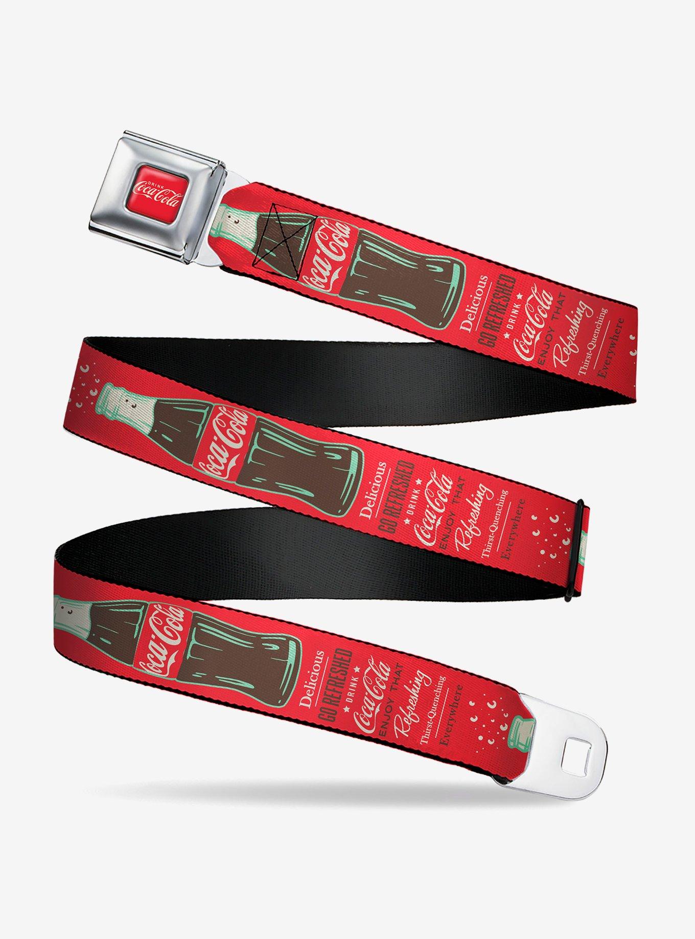 Vintage Coca-Cola Delicious Go Refreshed and Bottle Red Seatbelt Buckle Belt