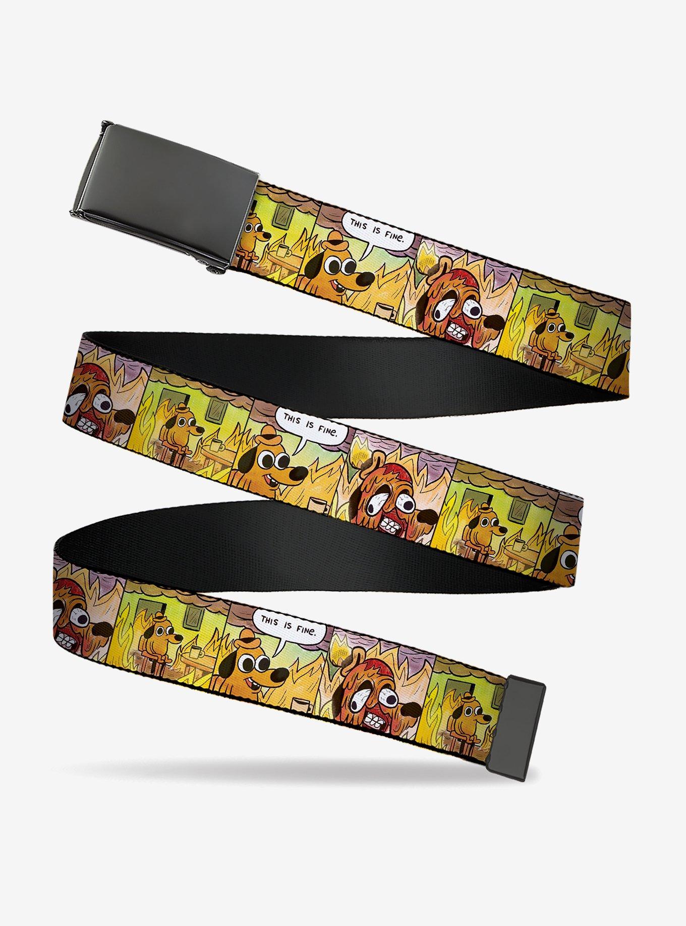 This Is Fine Question Hound Cafe Fire Comic Strip Blocks Clamp Buckle Belt, , hi-res