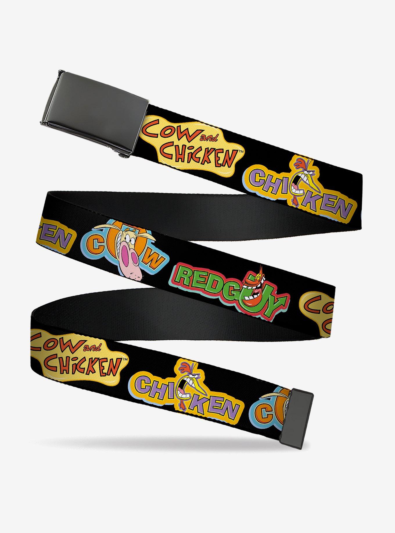 Cow and Chicken Title Logo and Poses With Guy Black Clamp Buckle Belt