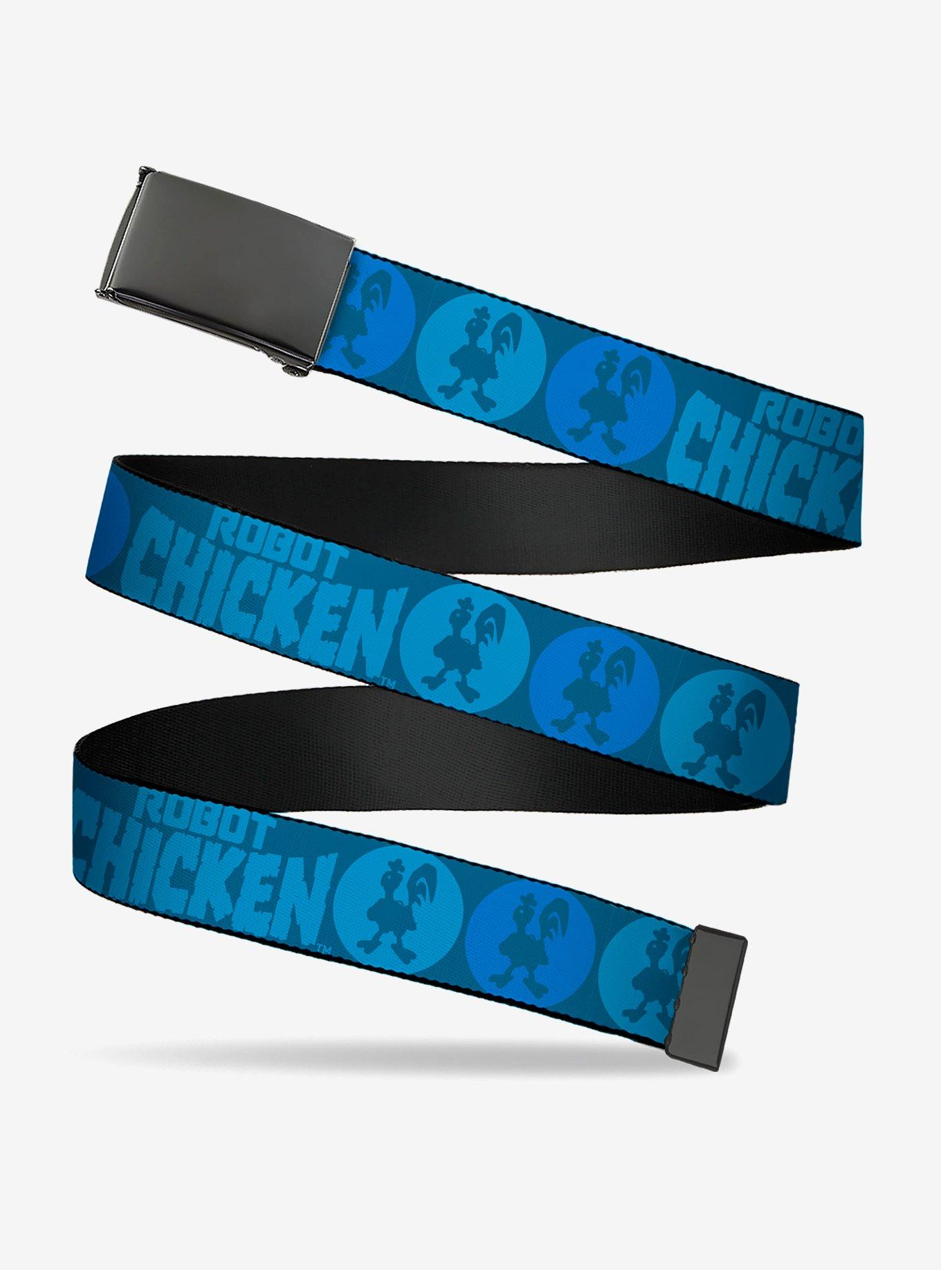 Robot Chicken Title Logo and Chicken Silhouette Bullseye Clamp Buckle Belt