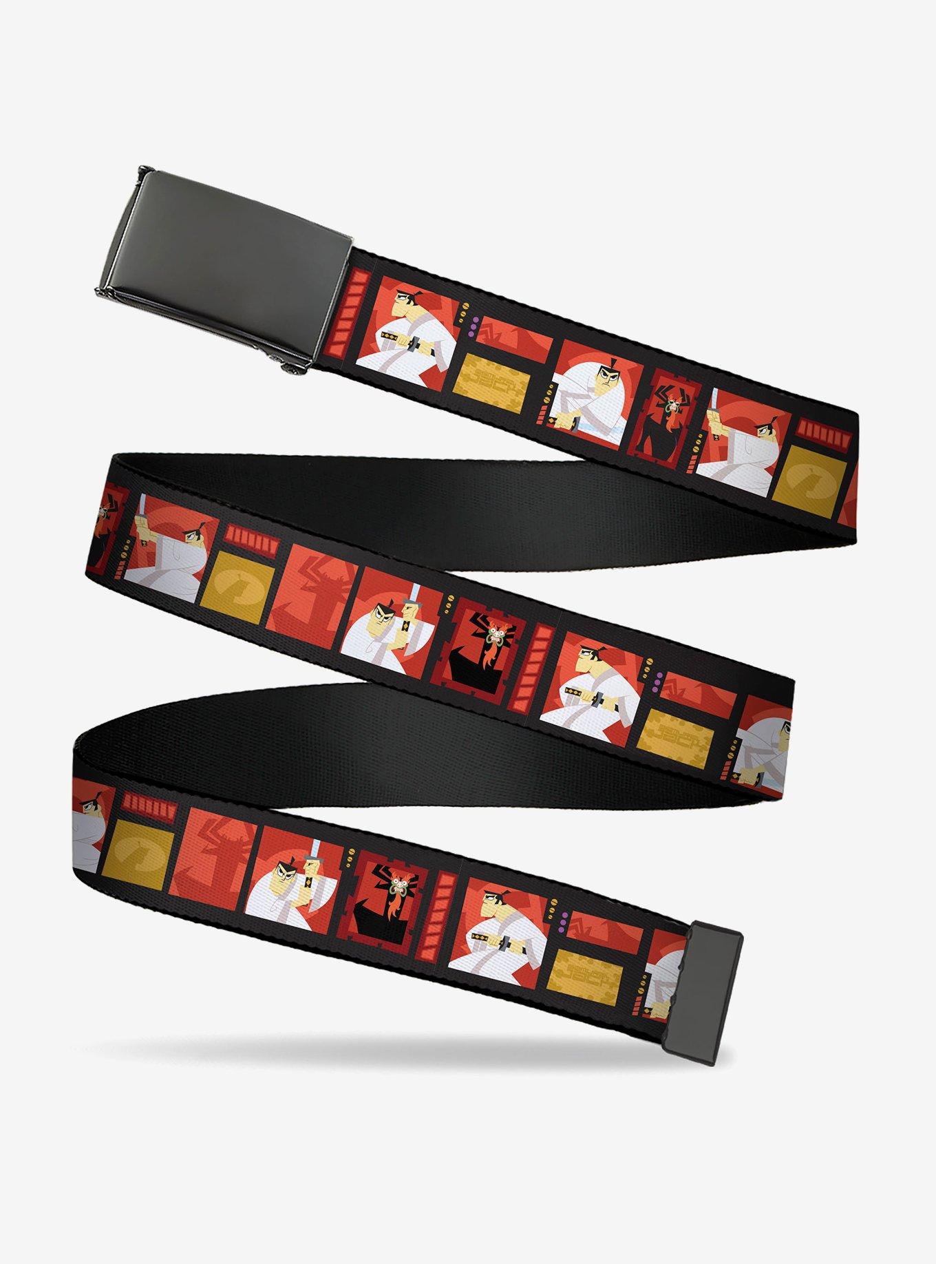 Samurai Jack Action Pose & Icons Blocks Black Clamp Buckle Belt, , hi-res