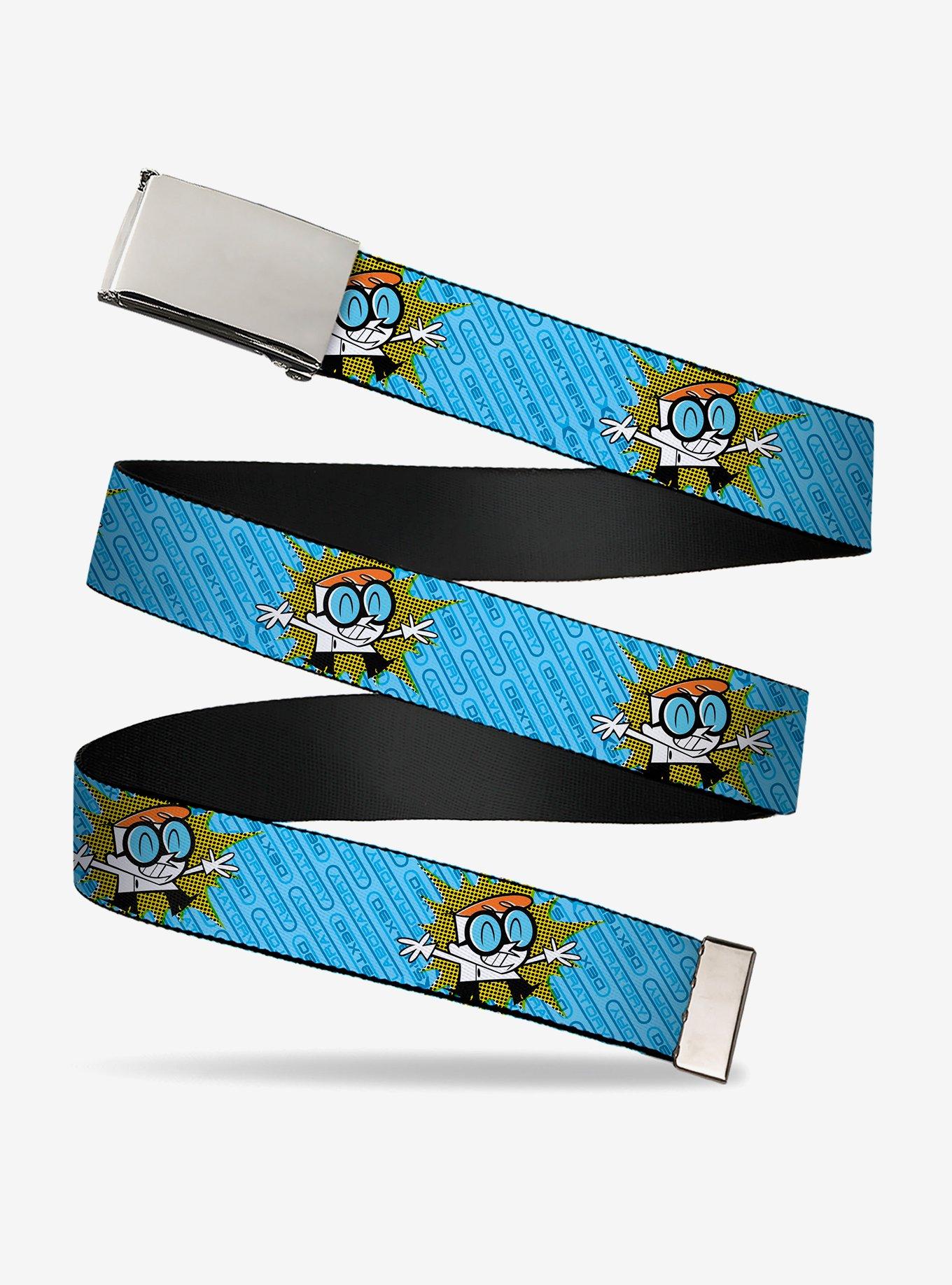 Dexter's Laboratory Dexter Arms Up Pose and Text Clamp Buckle Belt