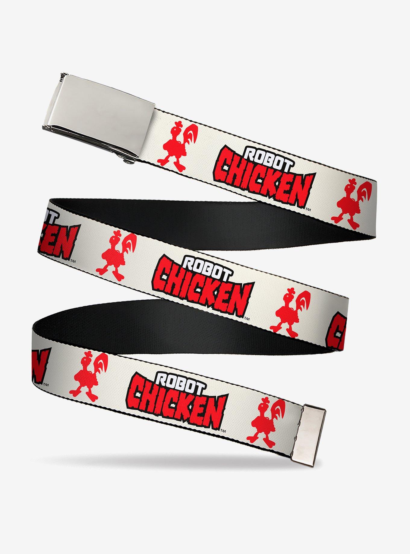Robot Chicken Title Logo and Chicken Silhouette Clamp Buckle Belt
