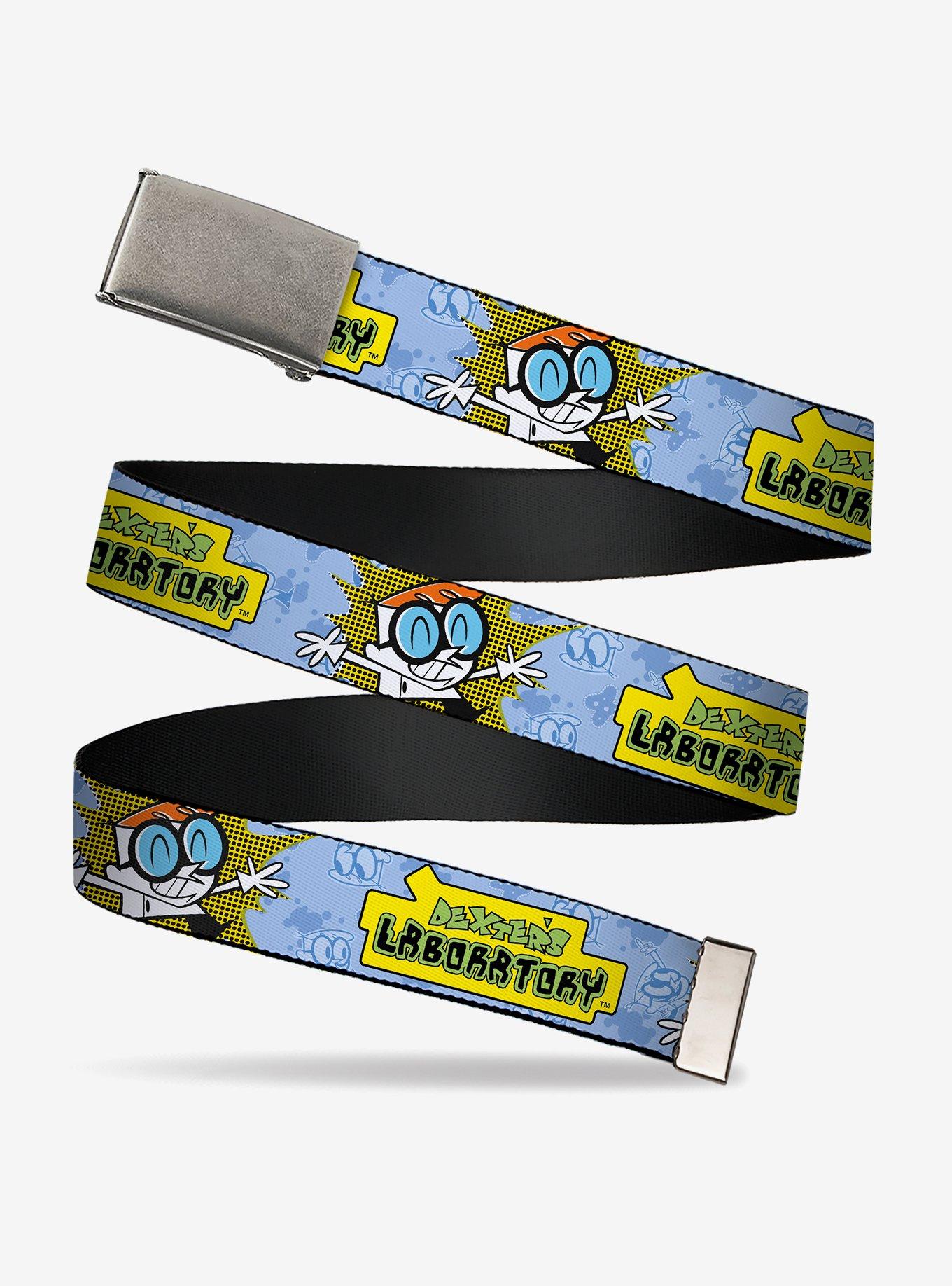 Dexter's Laboratory Title Logo and Pose Black Clamp Buckle Belt, , hi-res