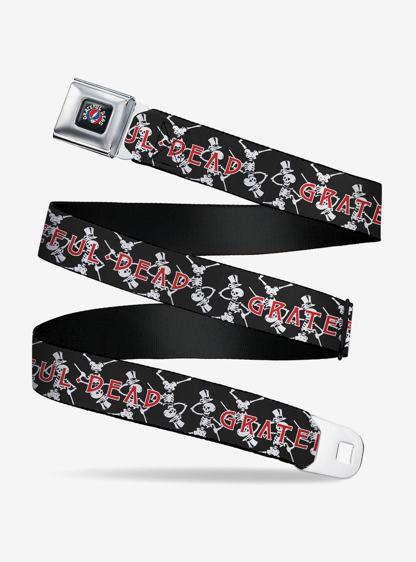 Grateful Dead Dancing Skeletons and Text Seatbelt Buckle Belt