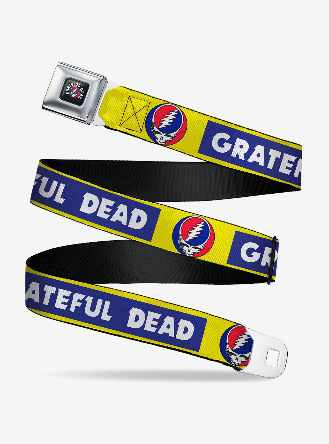 Grateful Dead Text Steal Your Face Logo Blue Seatbelt Buckle Belt, , hi-res