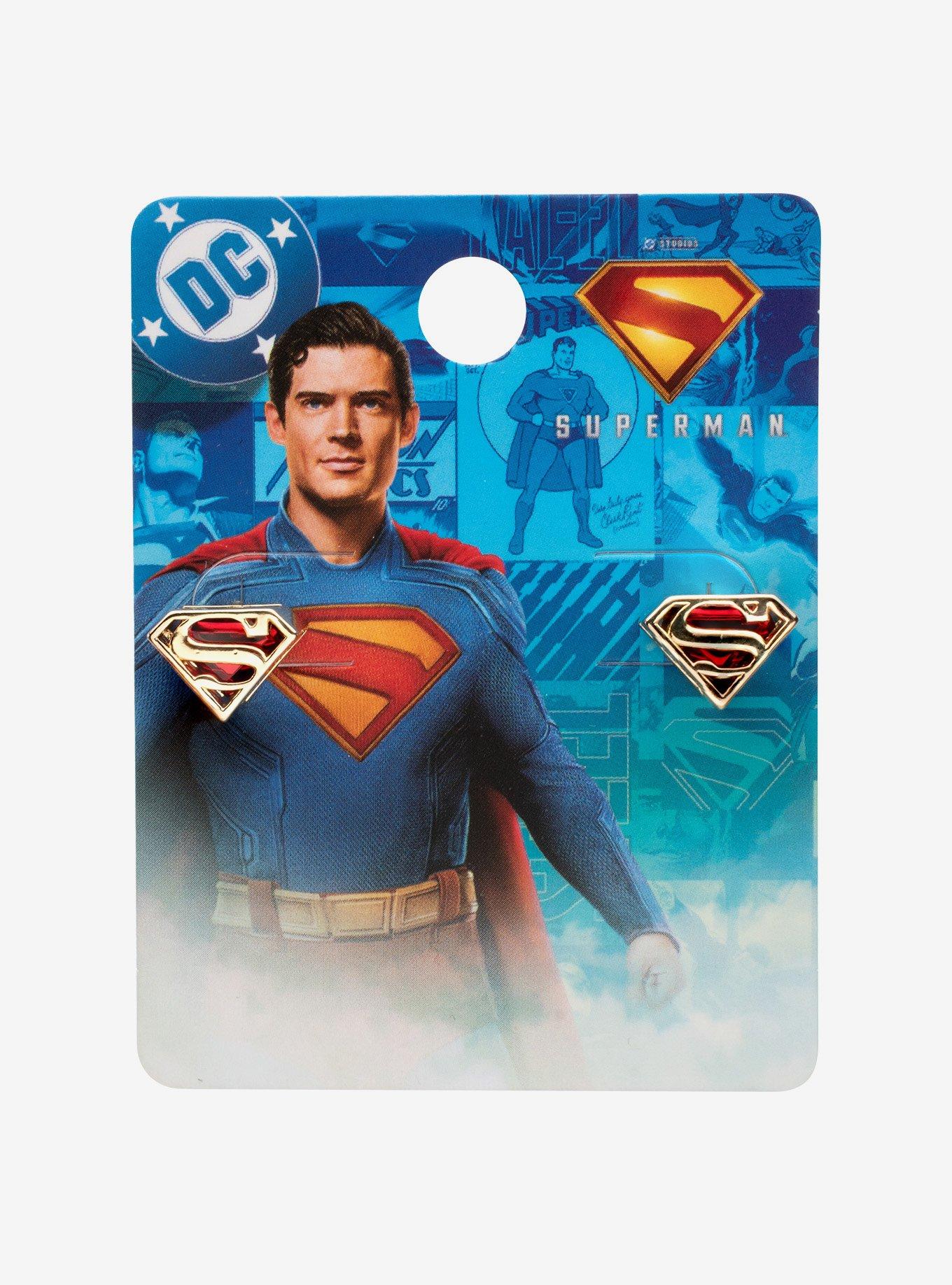 DC Comics Superman Logo Gem Stud Earrings, , hi-res