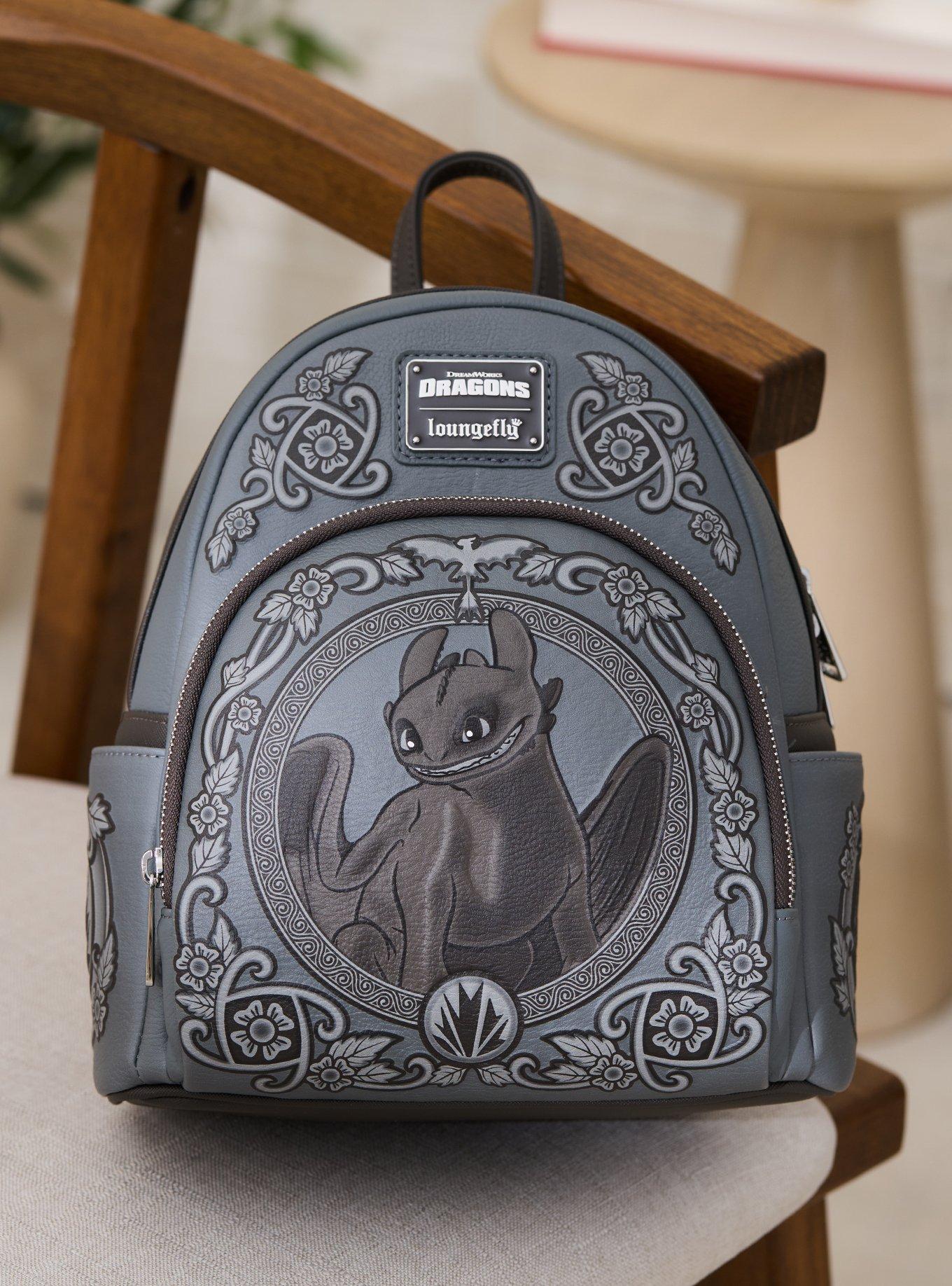 Loungefly Black Dragon Floral Round Backpack with Brown Trim Loungefly Fourth Wing Black Gold Dragon Mini Backpack for  main image 3