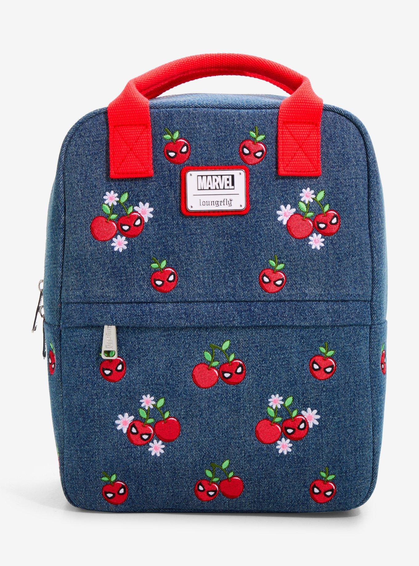 【MINMI】刺繍デニムバック　No.656 Loungefly Marvel Spider-Man Cherries Denim Mini Backpack
