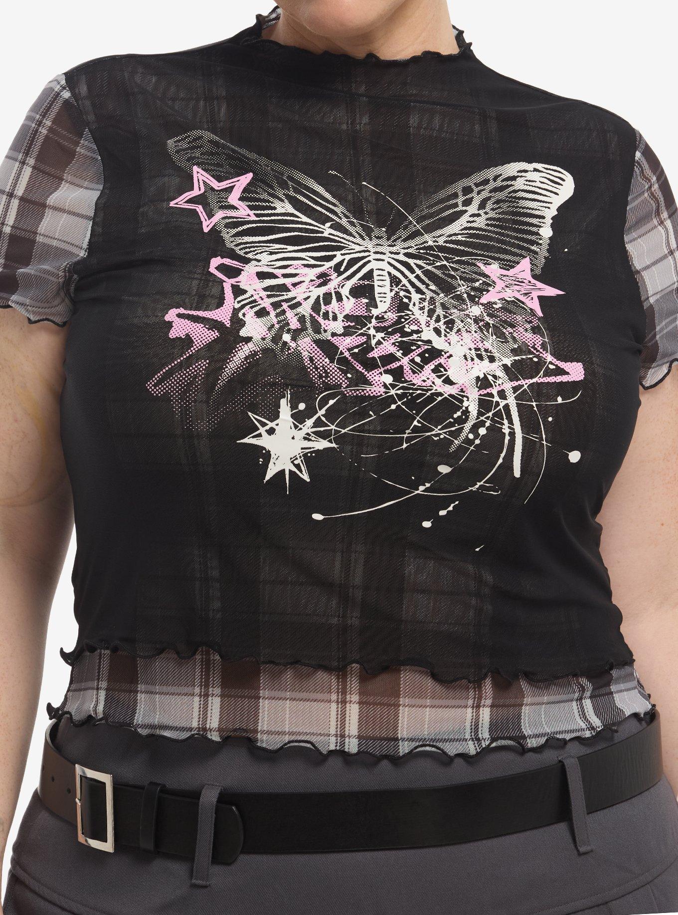 Social Collision Butterfly Star Mesh Girls Twofer Top Plus Size, , hi-res