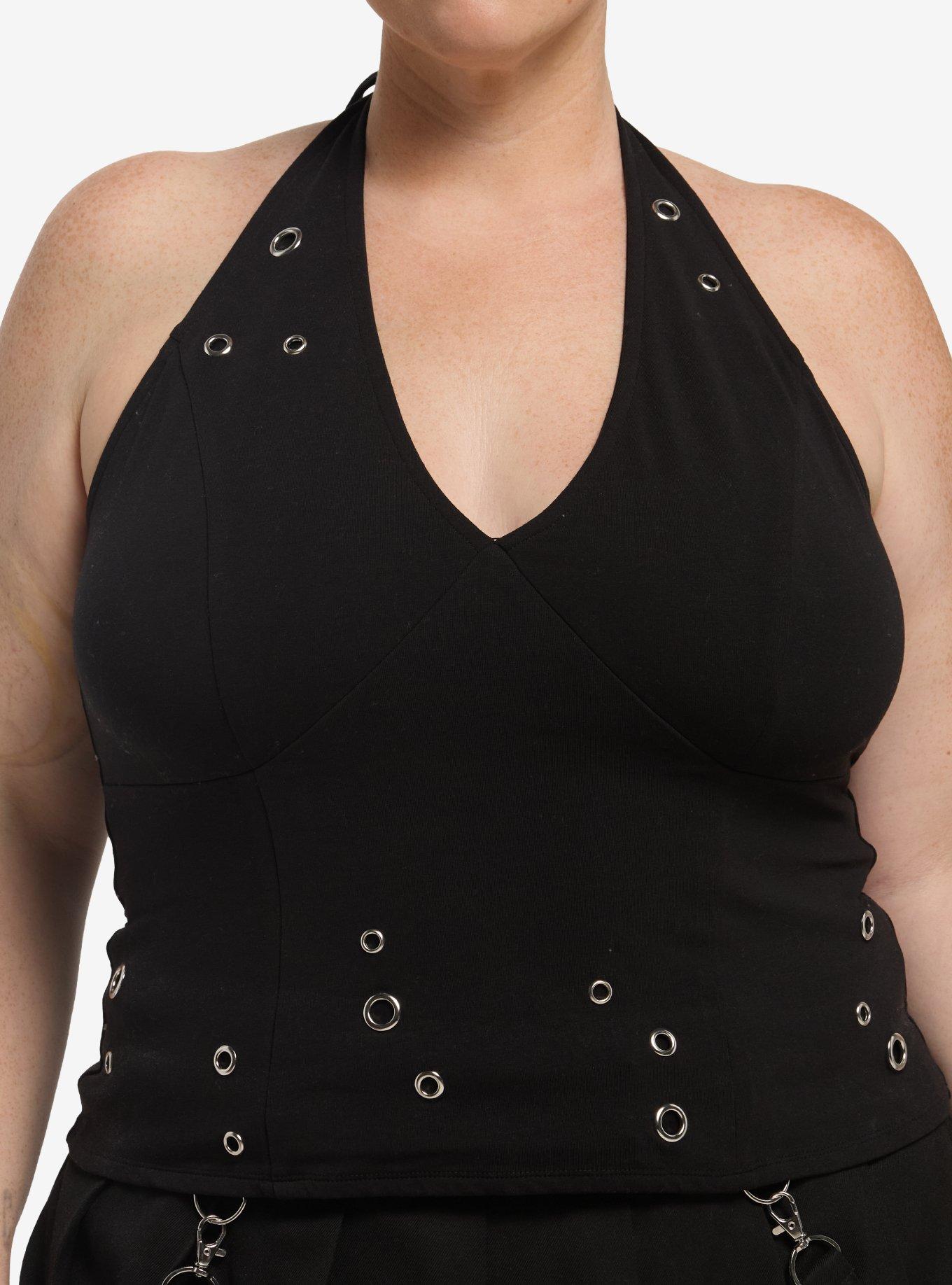 Social Collision Black Grommet Girls Halter Top Plus Size, , hi-res