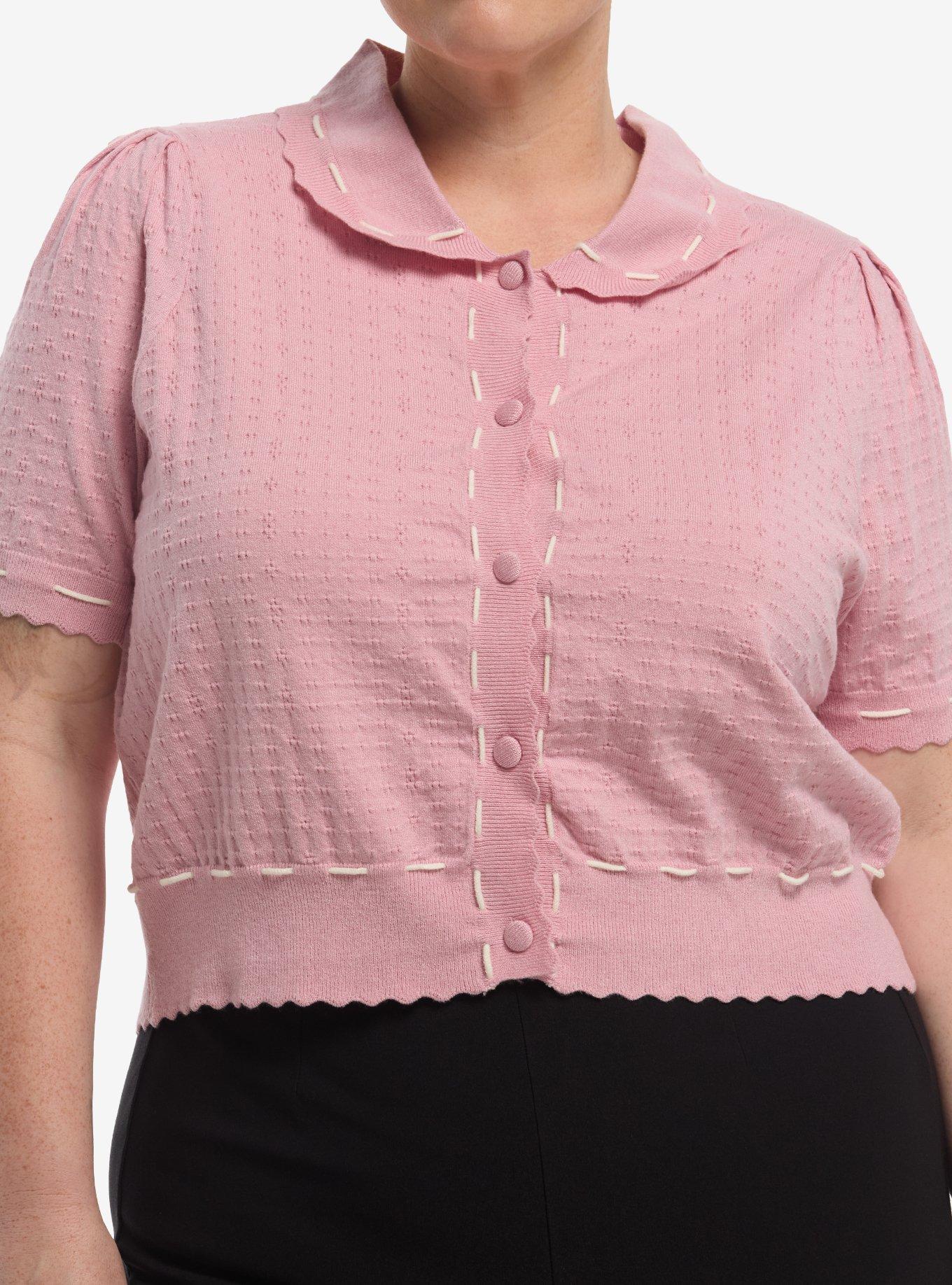 Sweet Society Pink Pointelle Girls Cardigan Plus Size, , hi-res