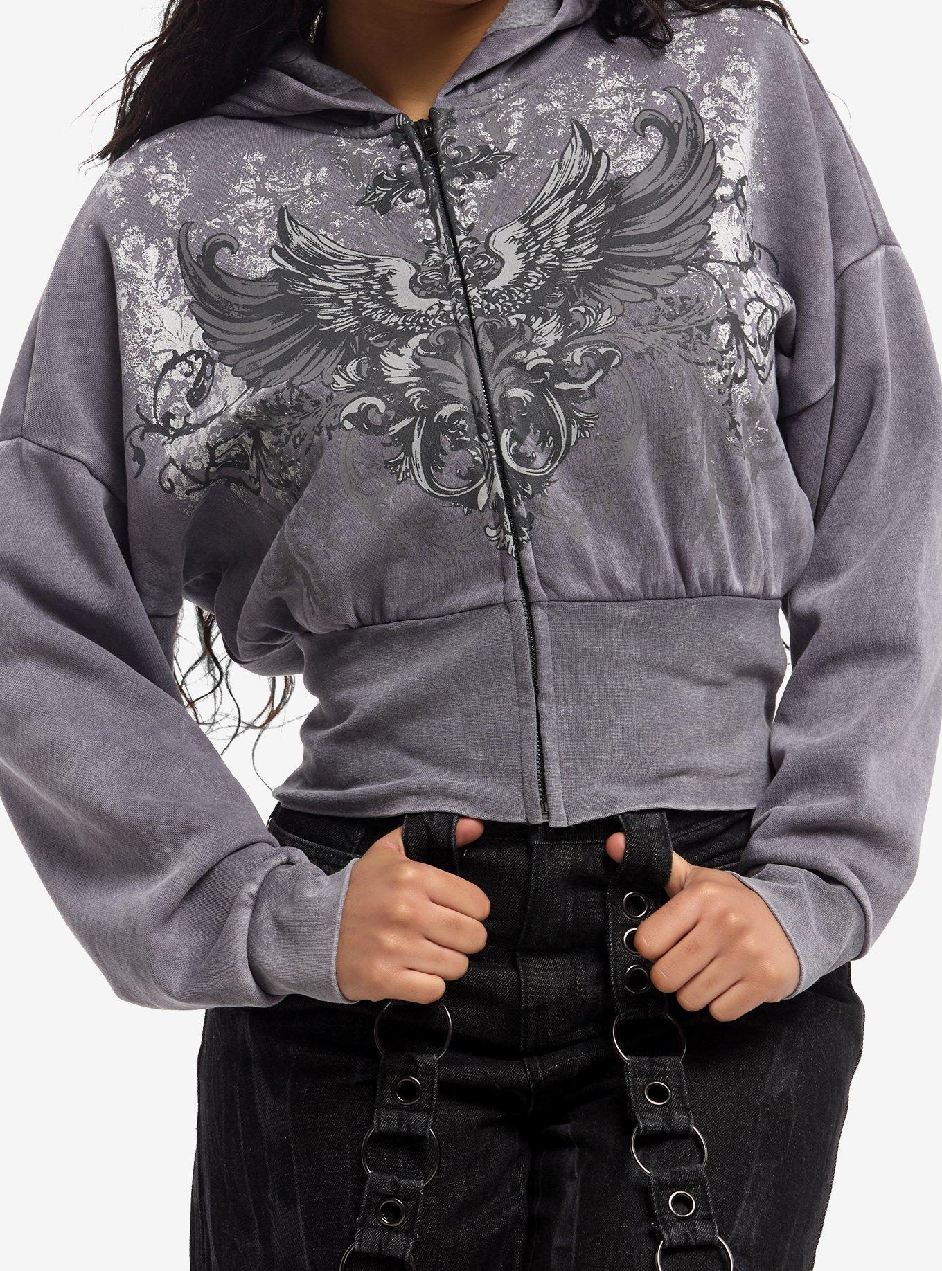 Social Collision Winged Filigree Girls Crop Hoodie, , hi-res