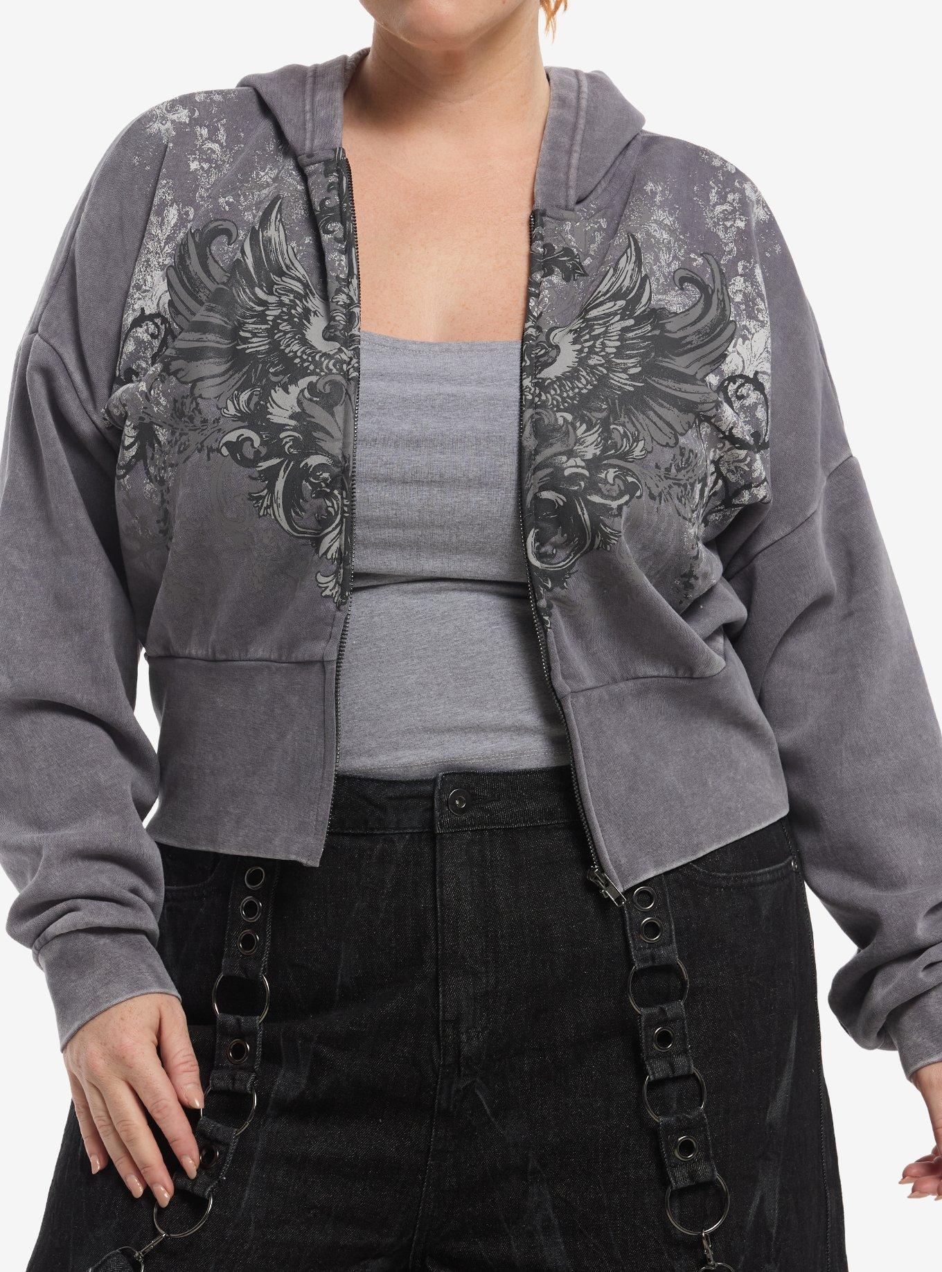 Social Collision Winged Filigree Girls Crop Hoodie Plus Size, , hi-res