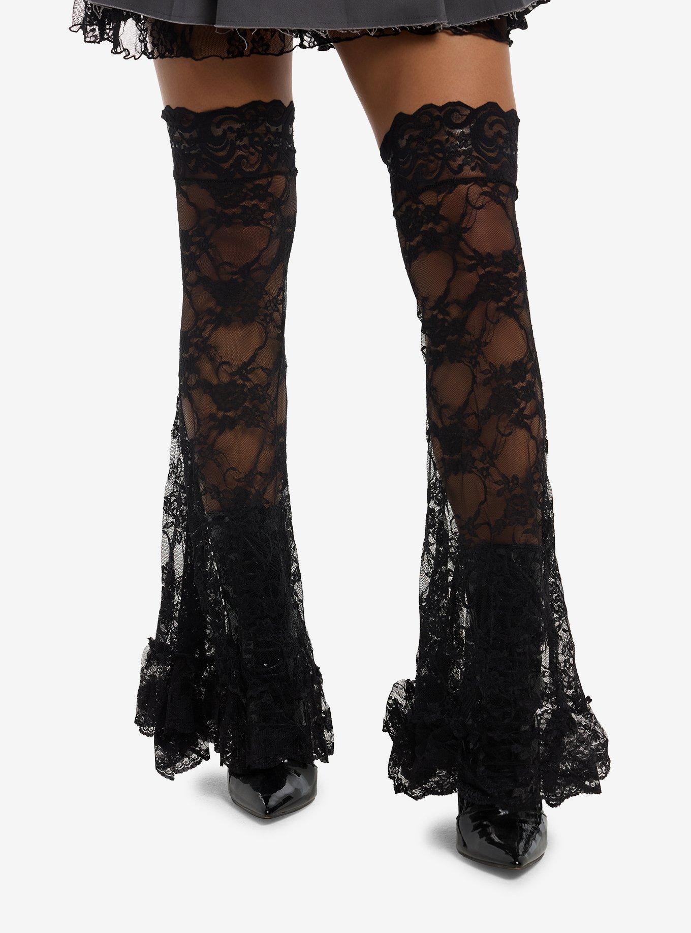 Black Lace Flare Thigh Highs, , hi-res