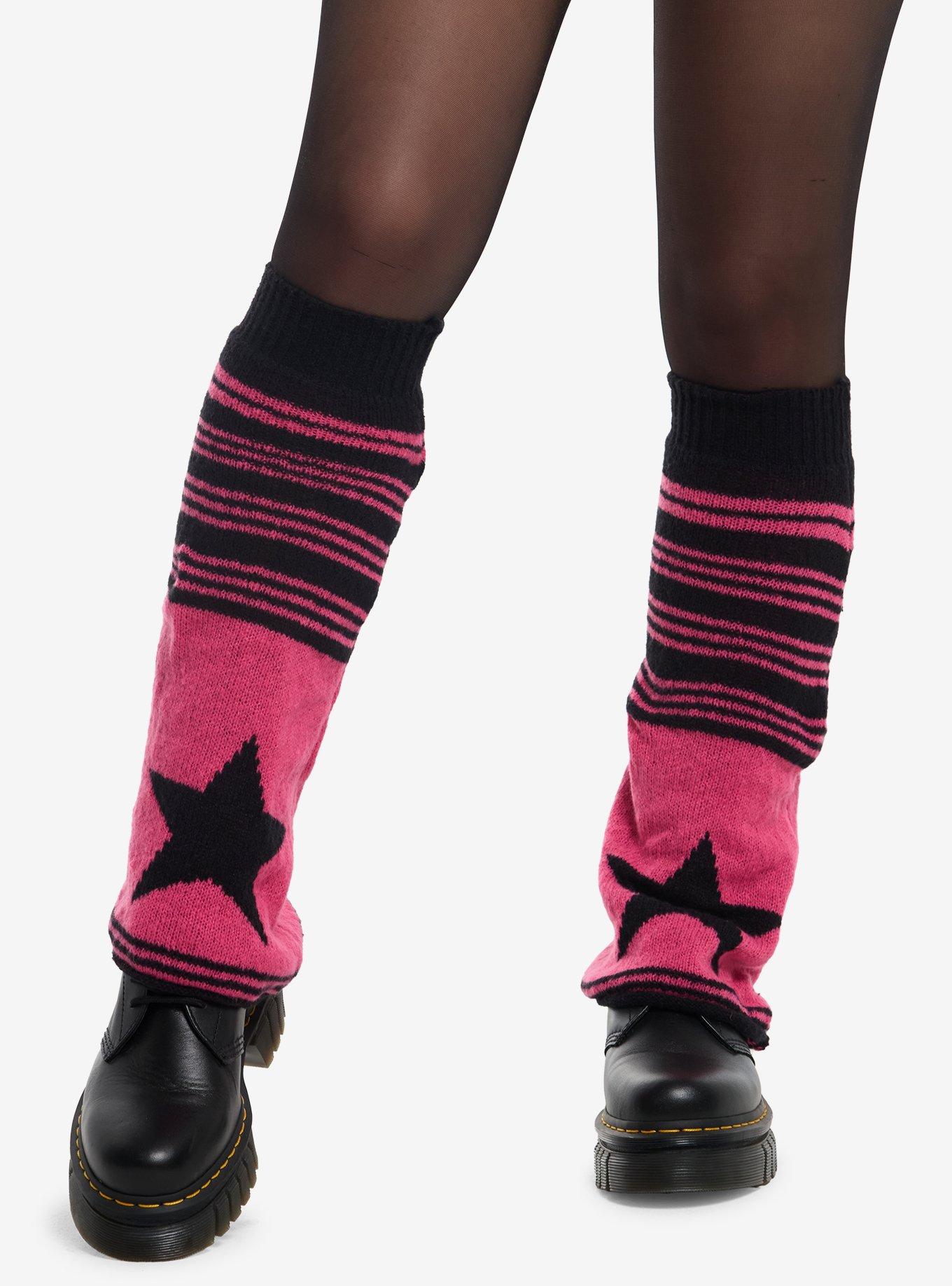 Pink & Black Stripe Star Flare Leg Warmers, , hi-res