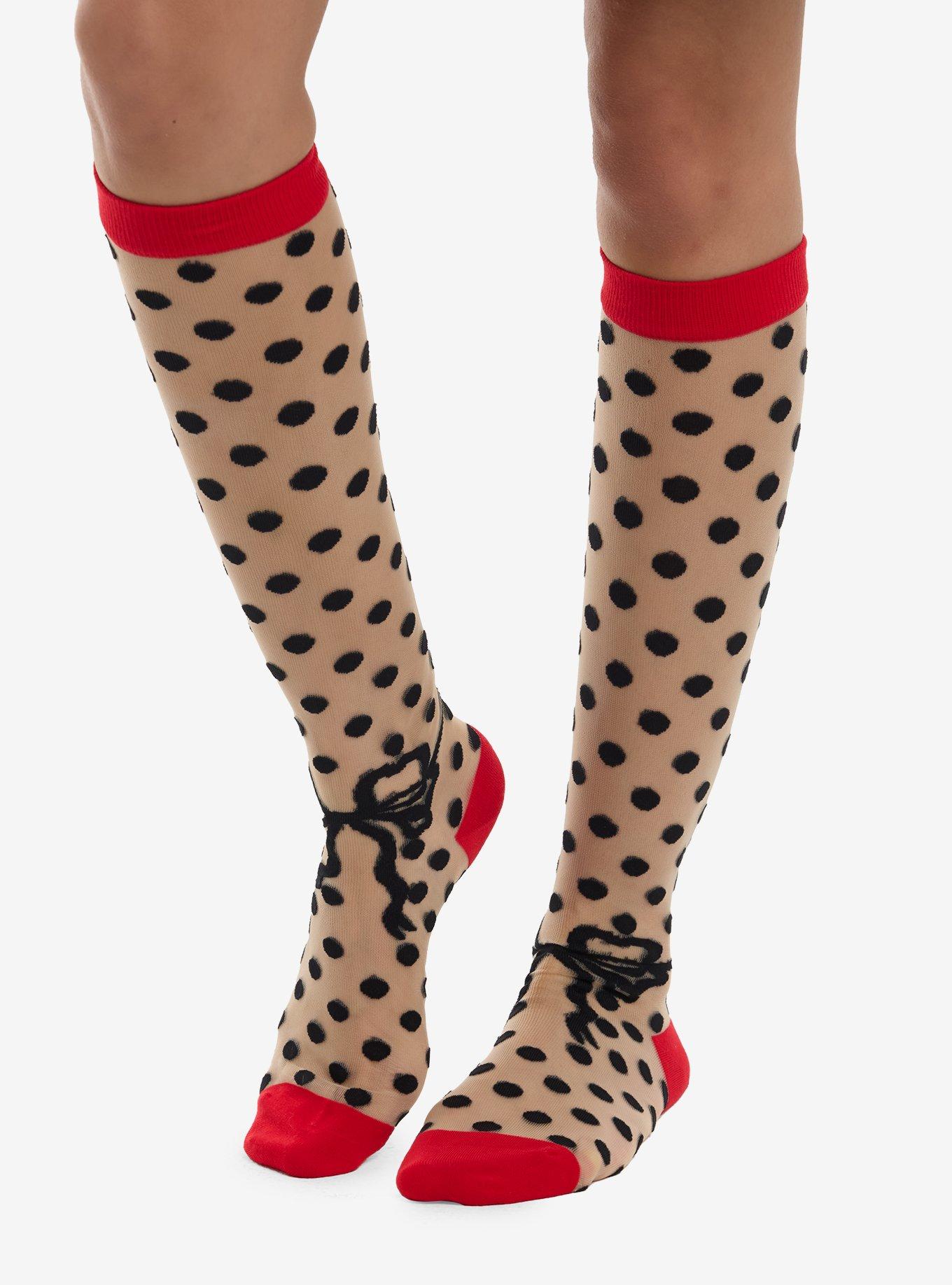 Sheer Black Polka Dot Knee-High Socks, , hi-res