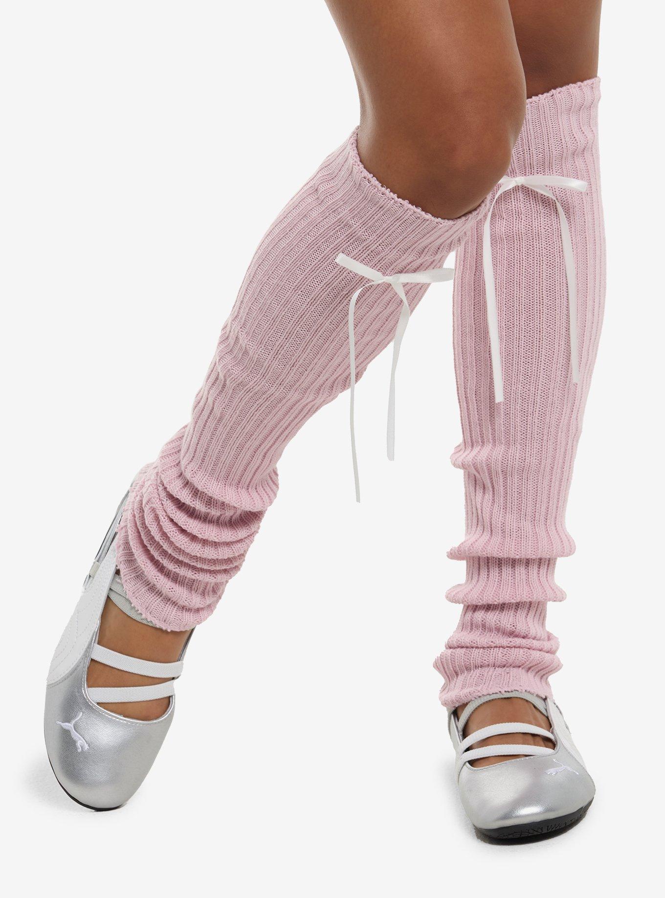 White Ribbon Pink Over-The-Knee Leg Warmers, , hi-res
